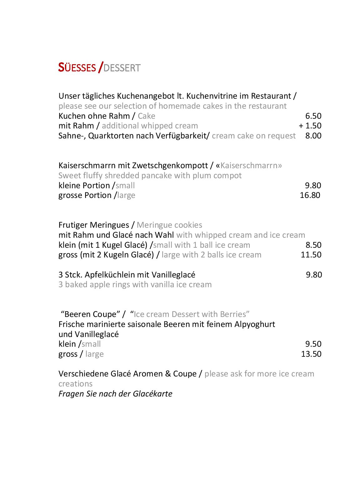Speisekarte Bergrestaurant Fürenalp in Engelberg, Seite 5