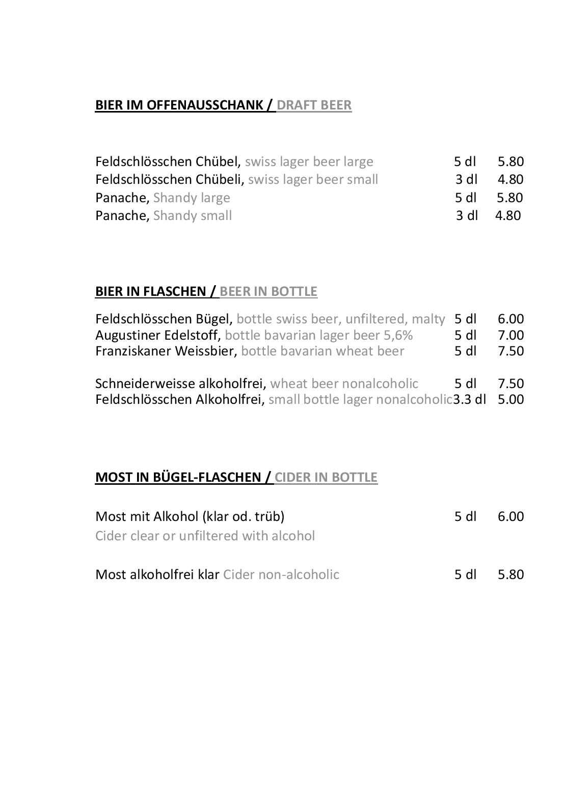 Speisekarte Bergrestaurant Fürenalp in Engelberg, Seite 18