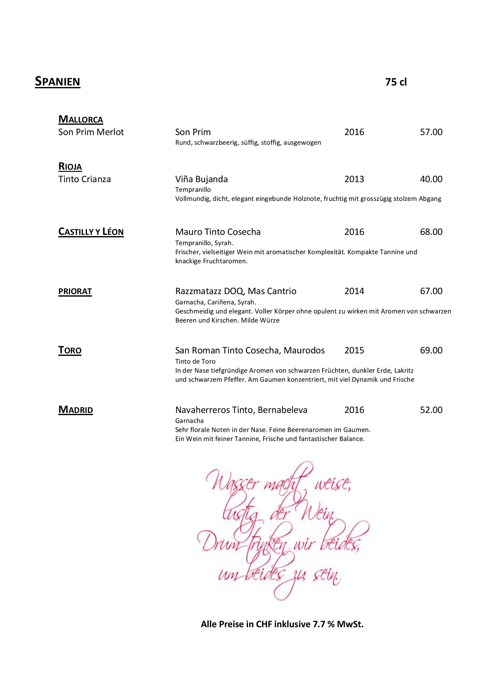 Speisekarte Bergrestaurant Fürenalp in Engelberg, Seite 25