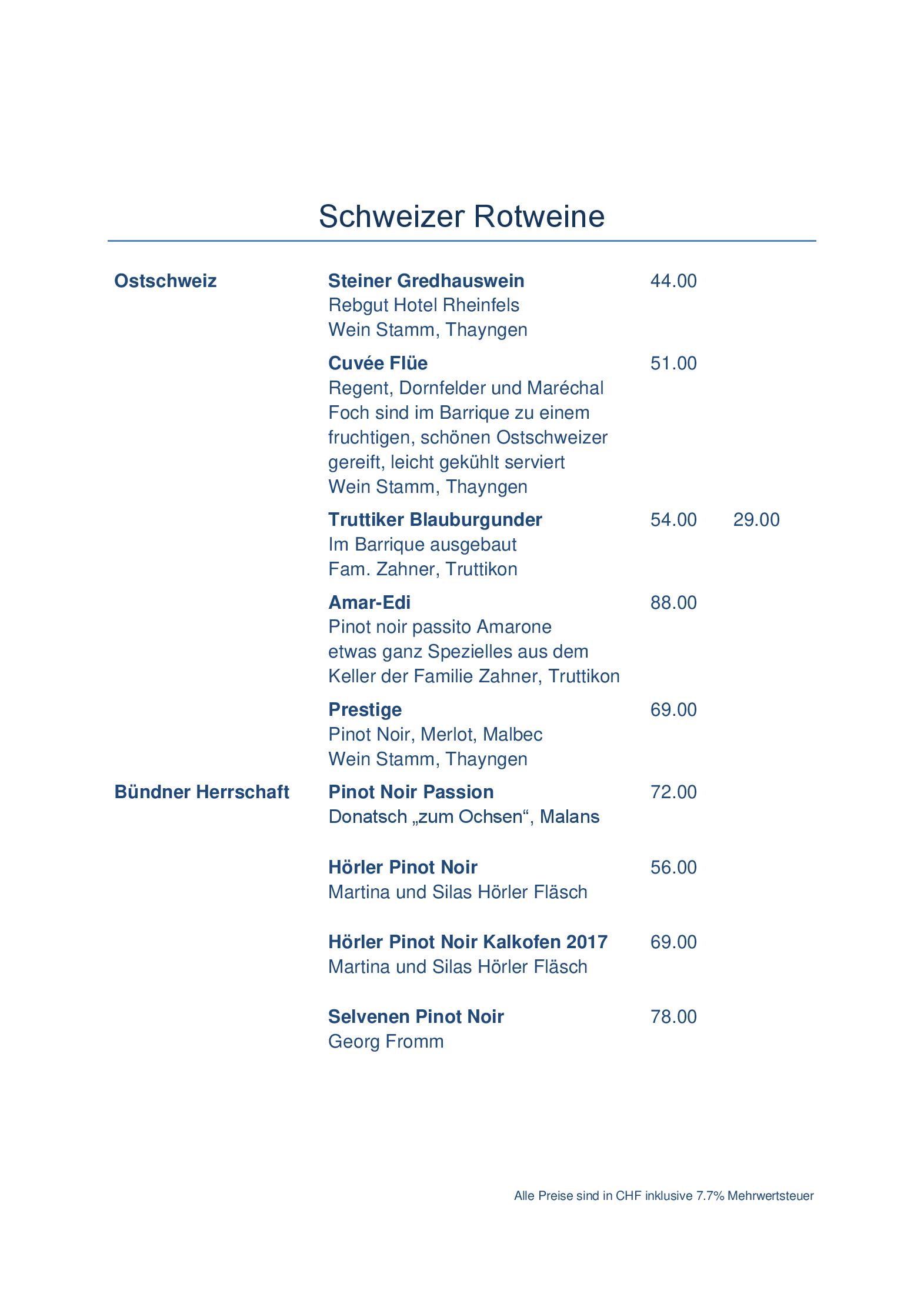 Speisekarte Rheinfels in Stein am Rhein, Seite 11