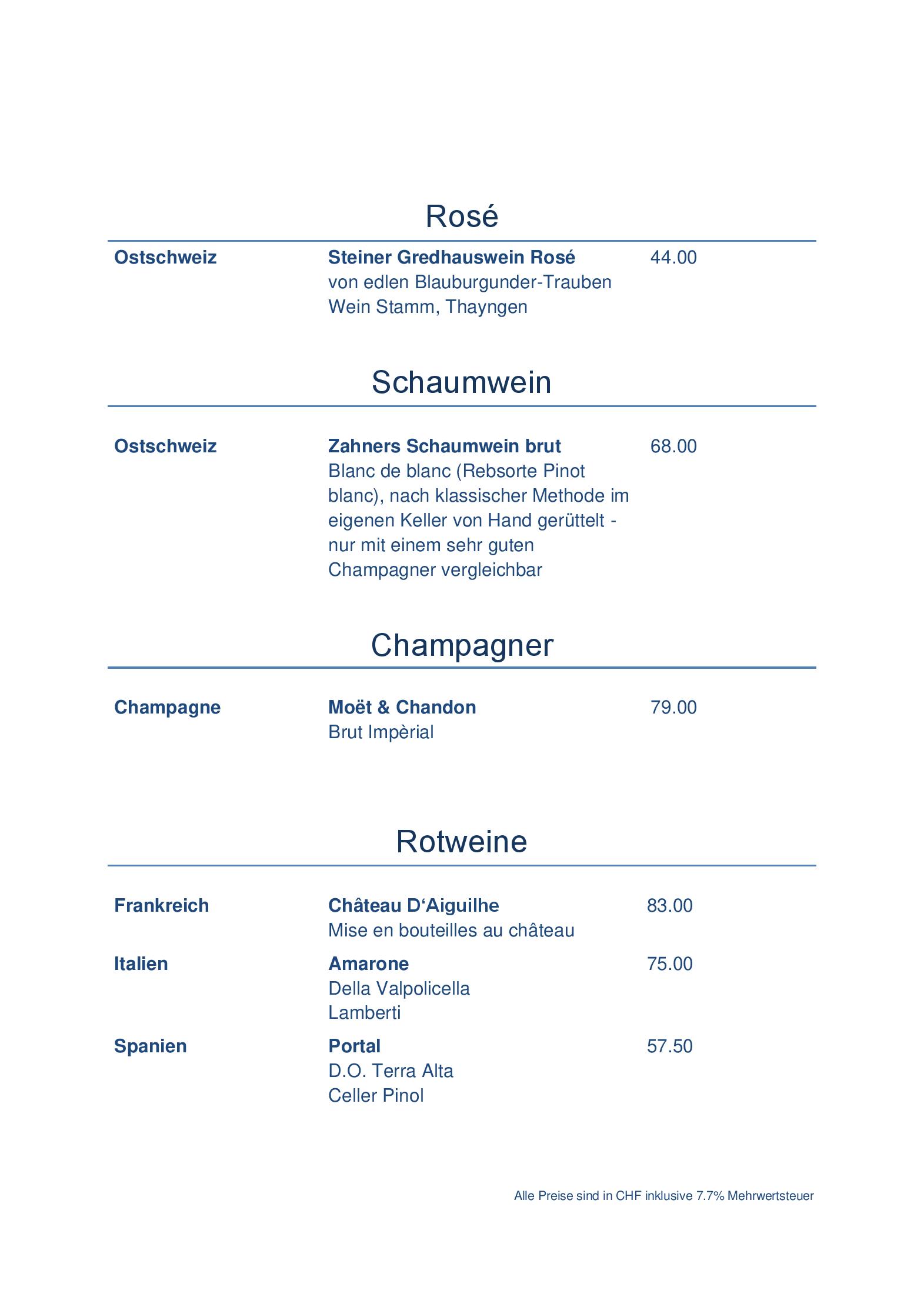 Speisekarte Rheinfels in Stein am Rhein, Seite 10