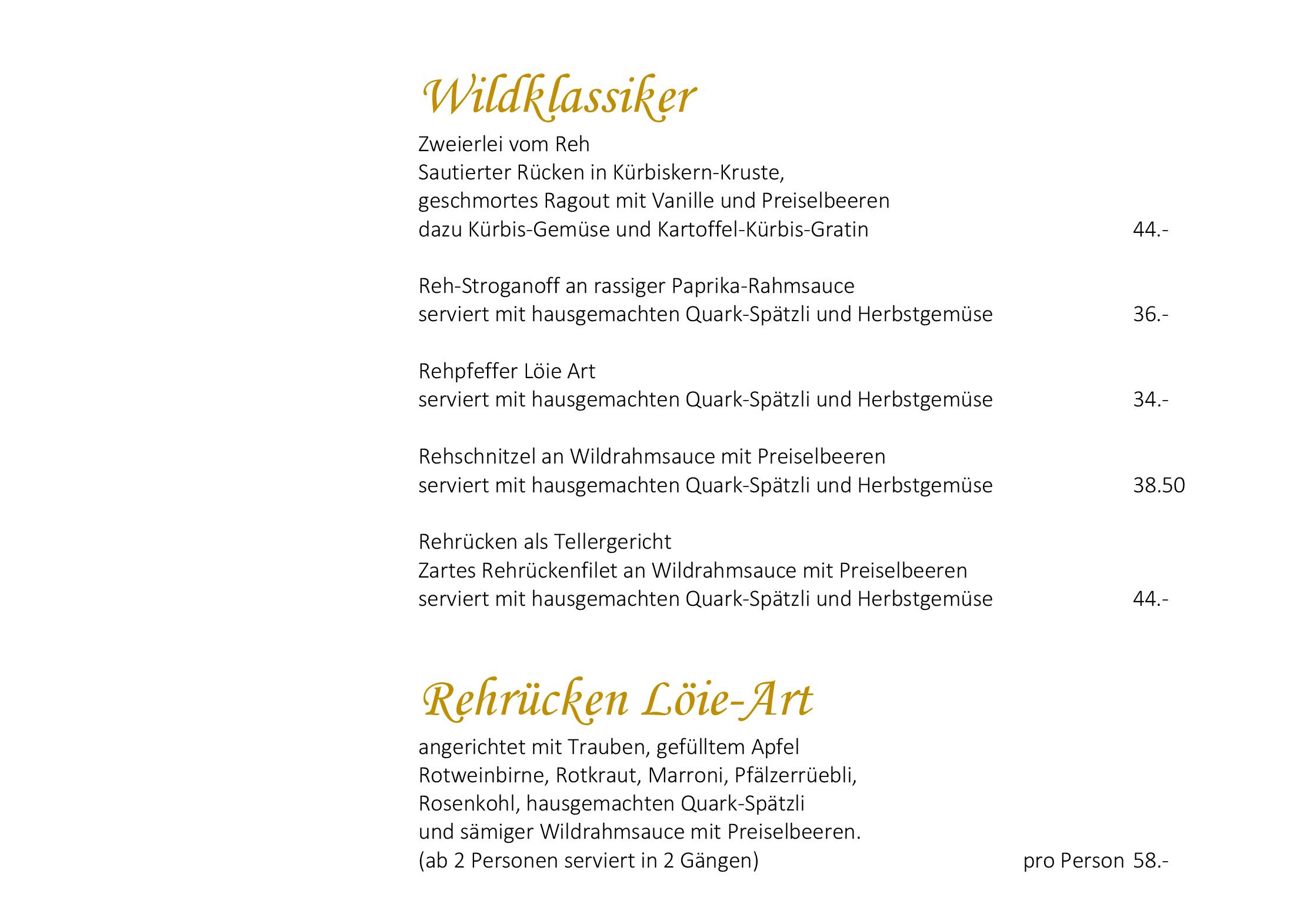Speisekarte Gasthof zum goldenen Löwen in Langnau im Emmental , Seite 3
