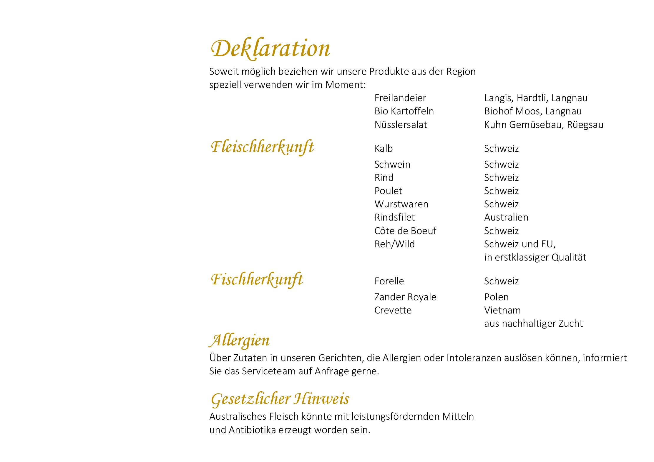 Speisekarte Gasthof zum goldenen Löwen in Langnau im Emmental , Seite 1