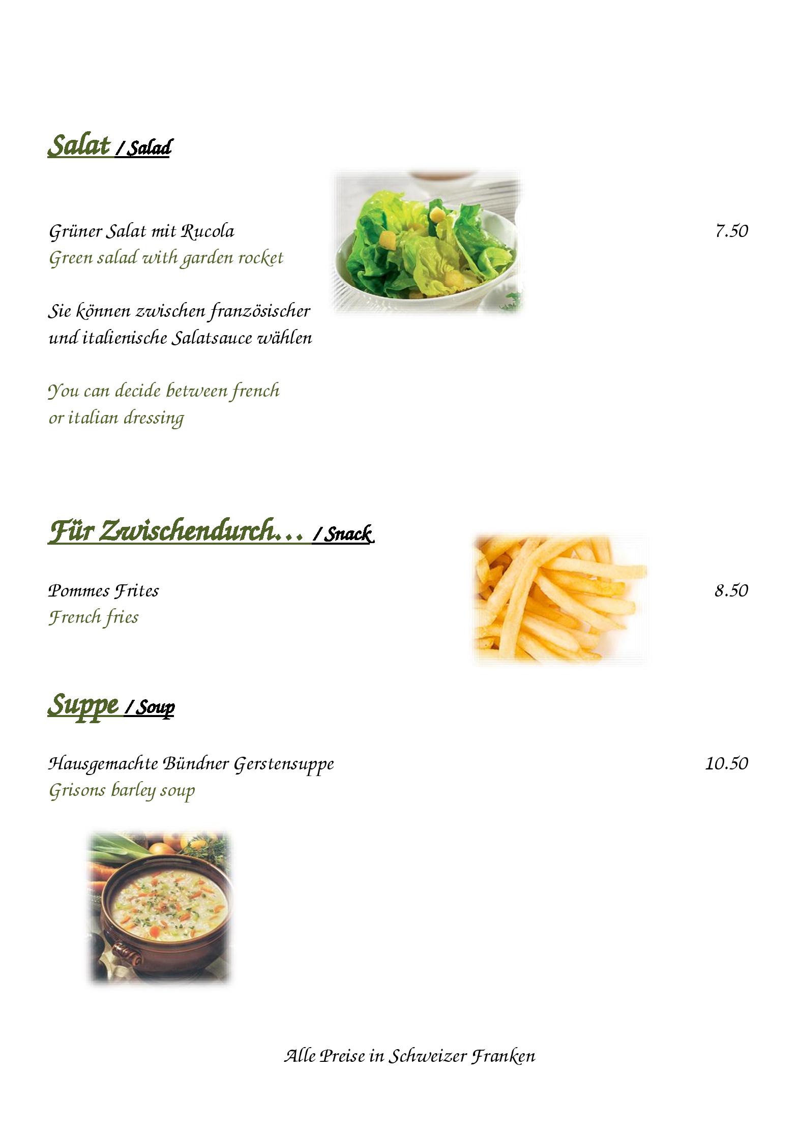 Speisekarte Hotel Restaurant Hirschen in Grindelwald, Seite 2