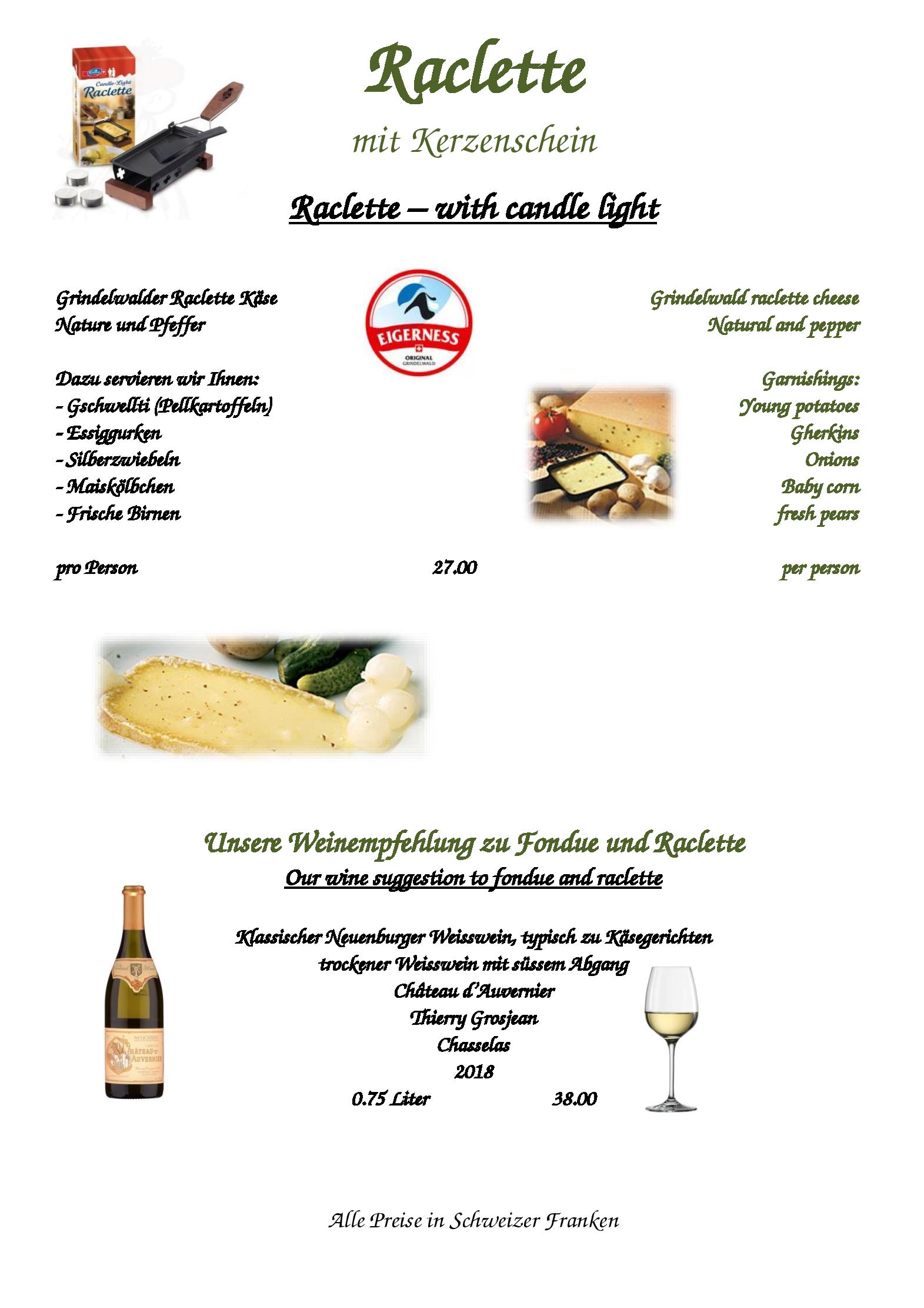 Speisekarte Hotel Restaurant Hirschen in Grindelwald, Seite 4