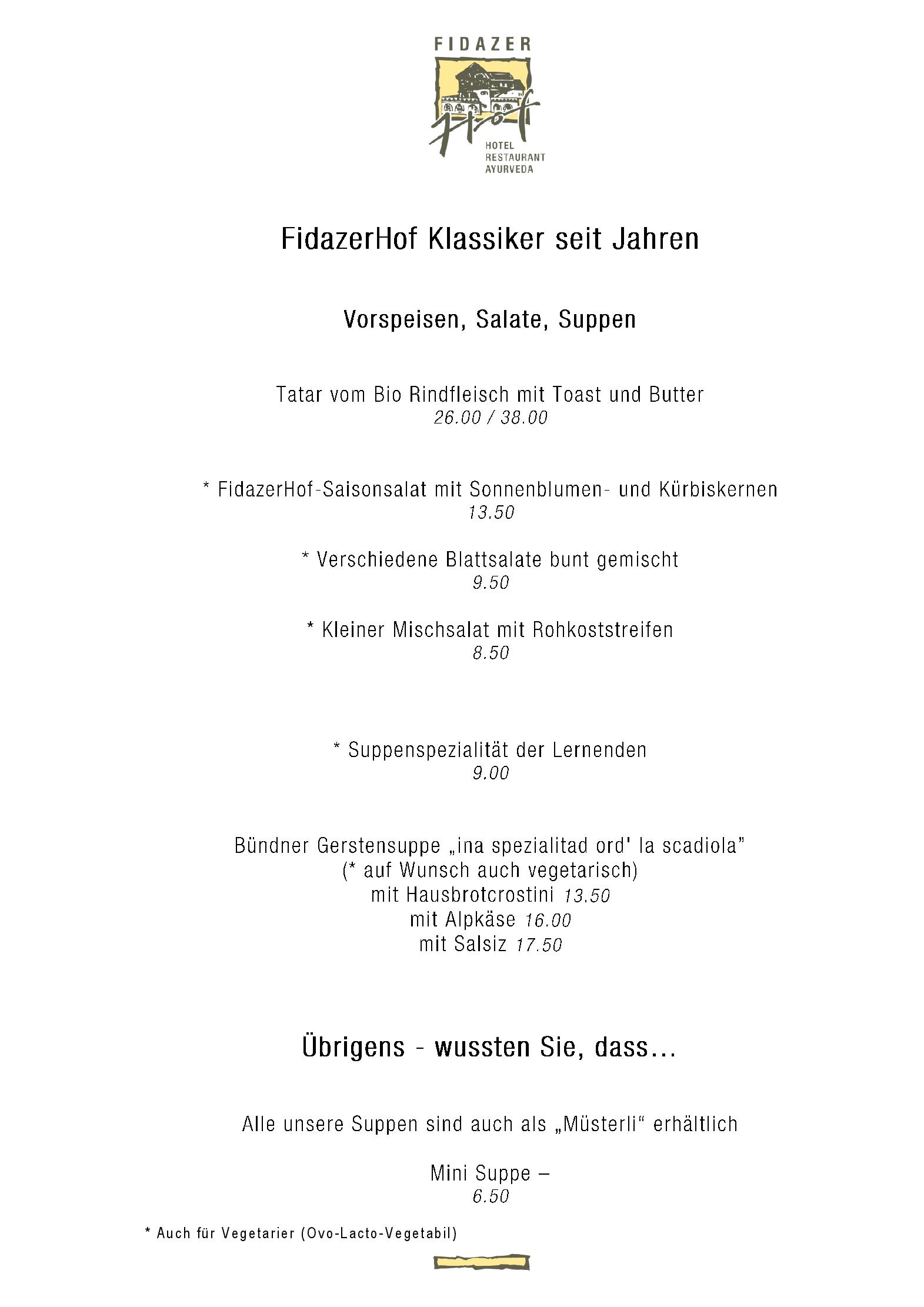 Speisekarte Fidazerhof in Flims, Seite 4