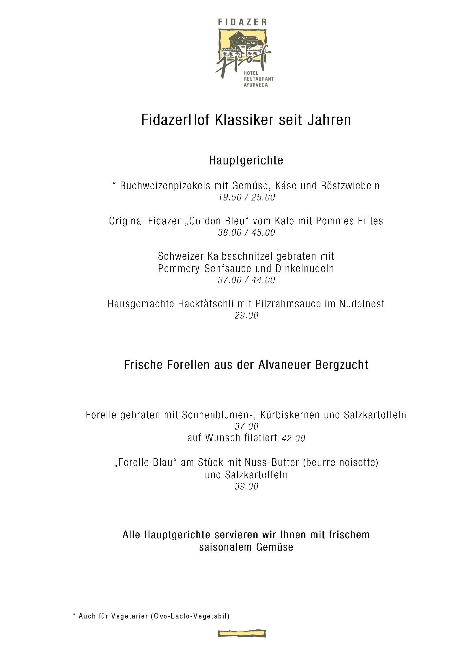 Speisekarte Fidazerhof in Flims, Seite 3