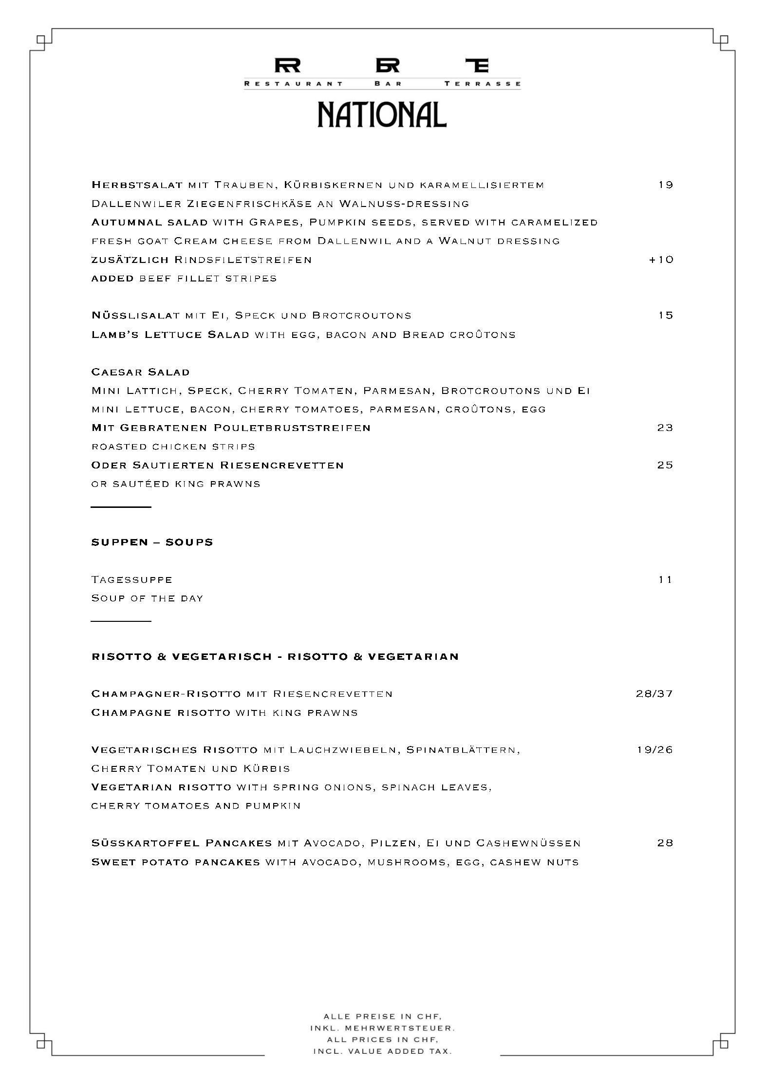 Speisekarte Grandhotel National Restaurant-Bar-Terrasse in Luzern, Seite 2
