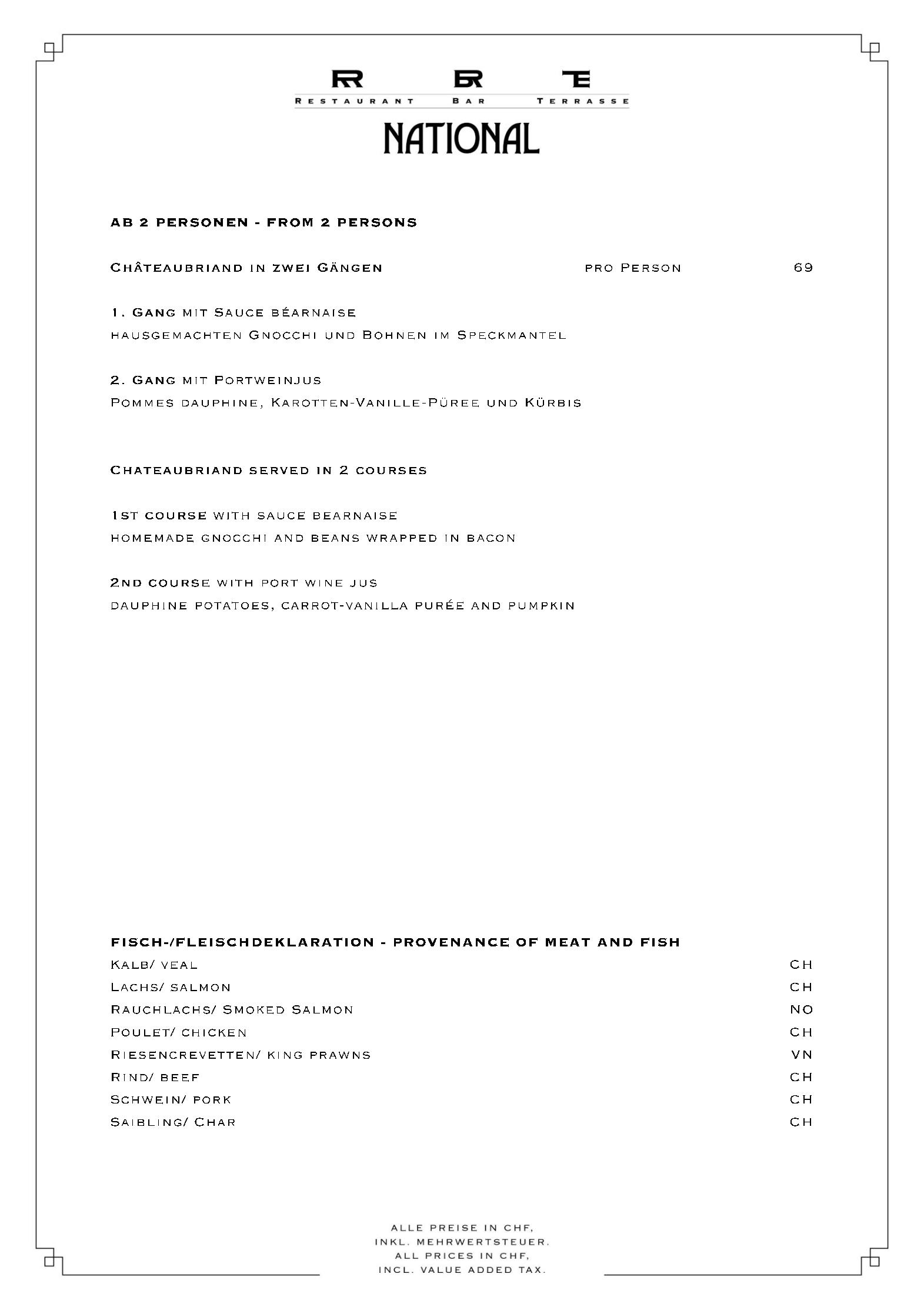 Speisekarte Grandhotel National Restaurant-Bar-Terrasse in Luzern, Seite 9