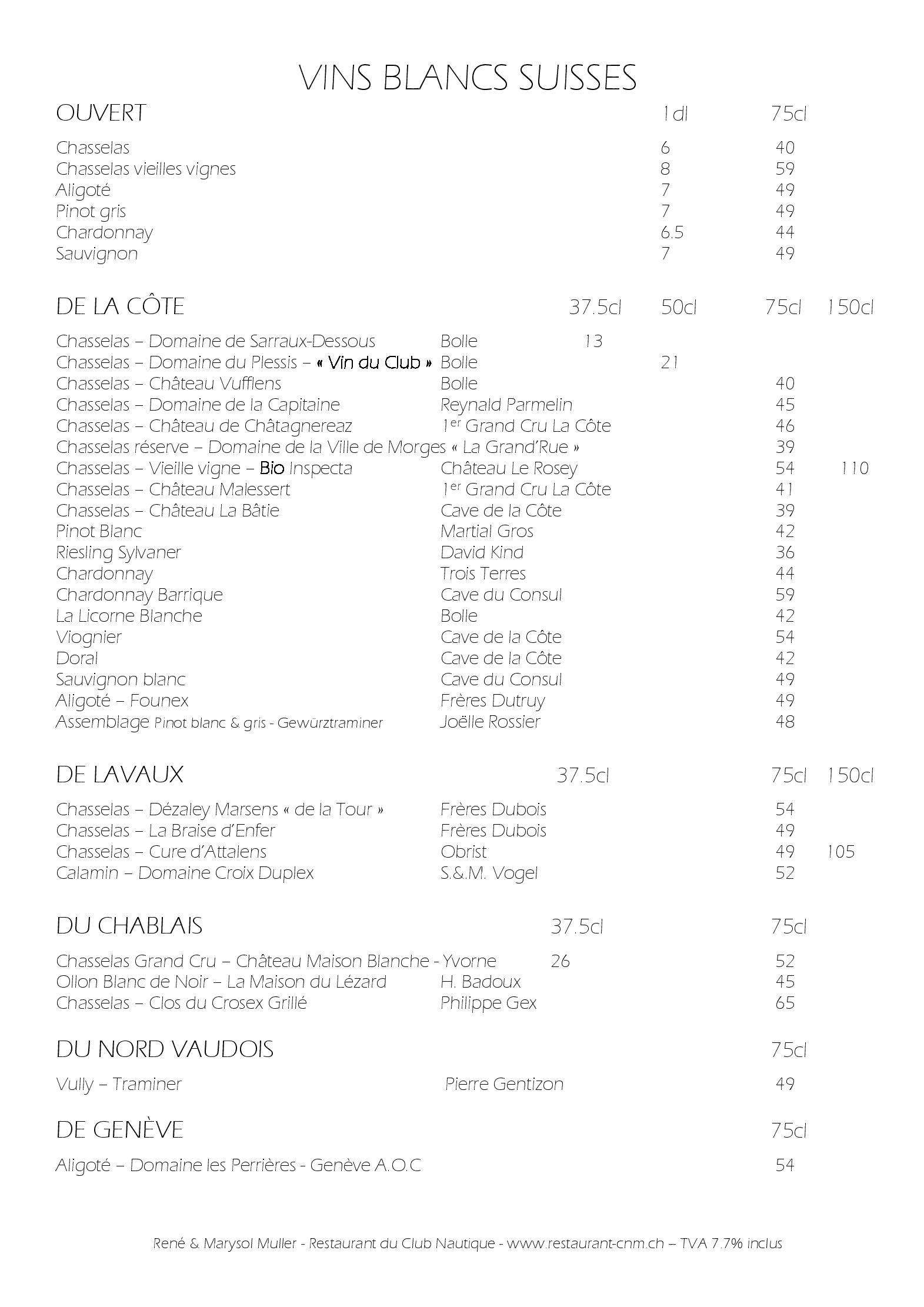 Speisekarte Restaurant du Club Nautique in Morges, Seite 11