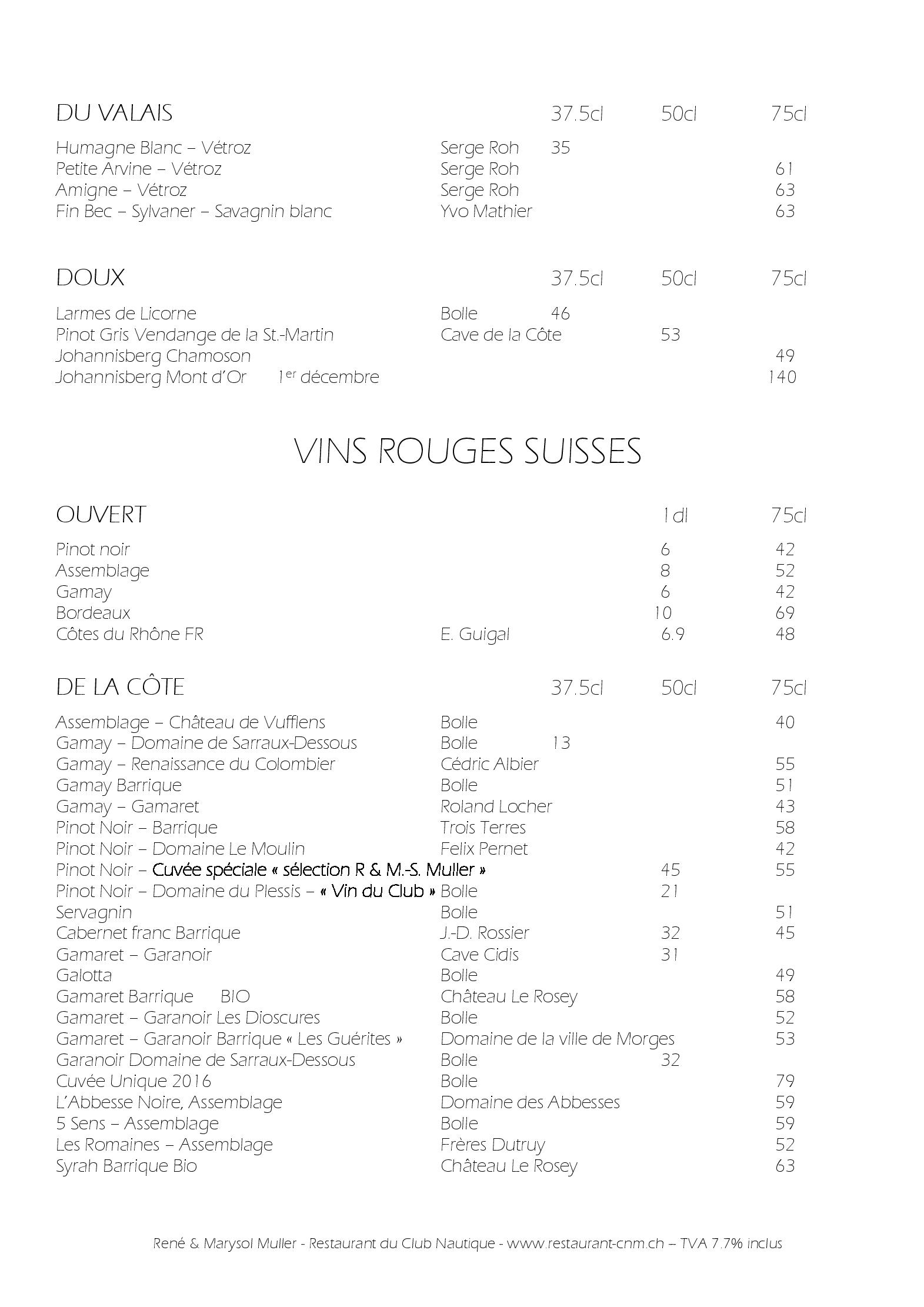 Speisekarte Restaurant du Club Nautique in Morges, Seite 12