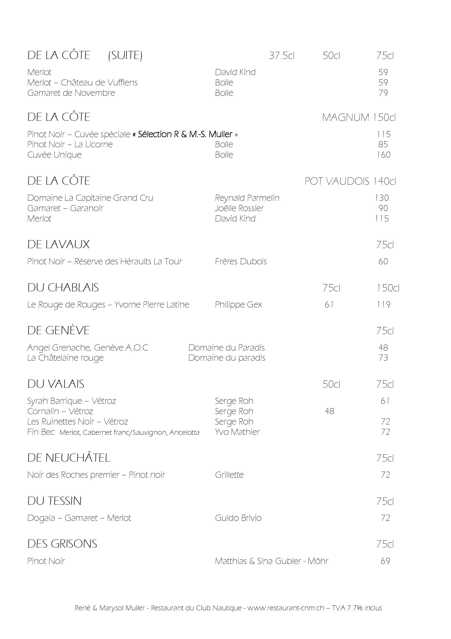 Speisekarte Restaurant du Club Nautique in Morges, Seite 13