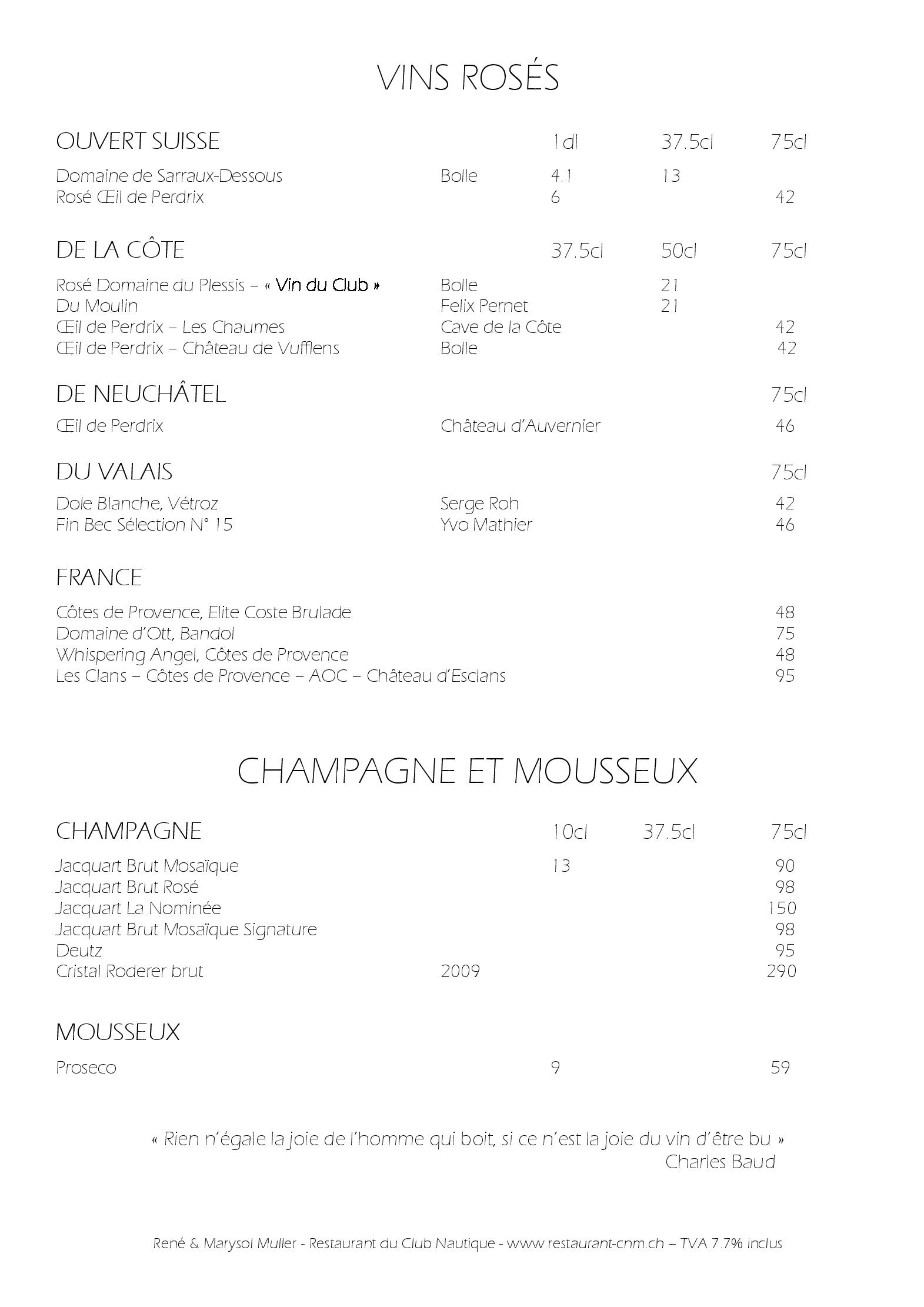 Speisekarte Restaurant du Club Nautique in Morges, Seite 15