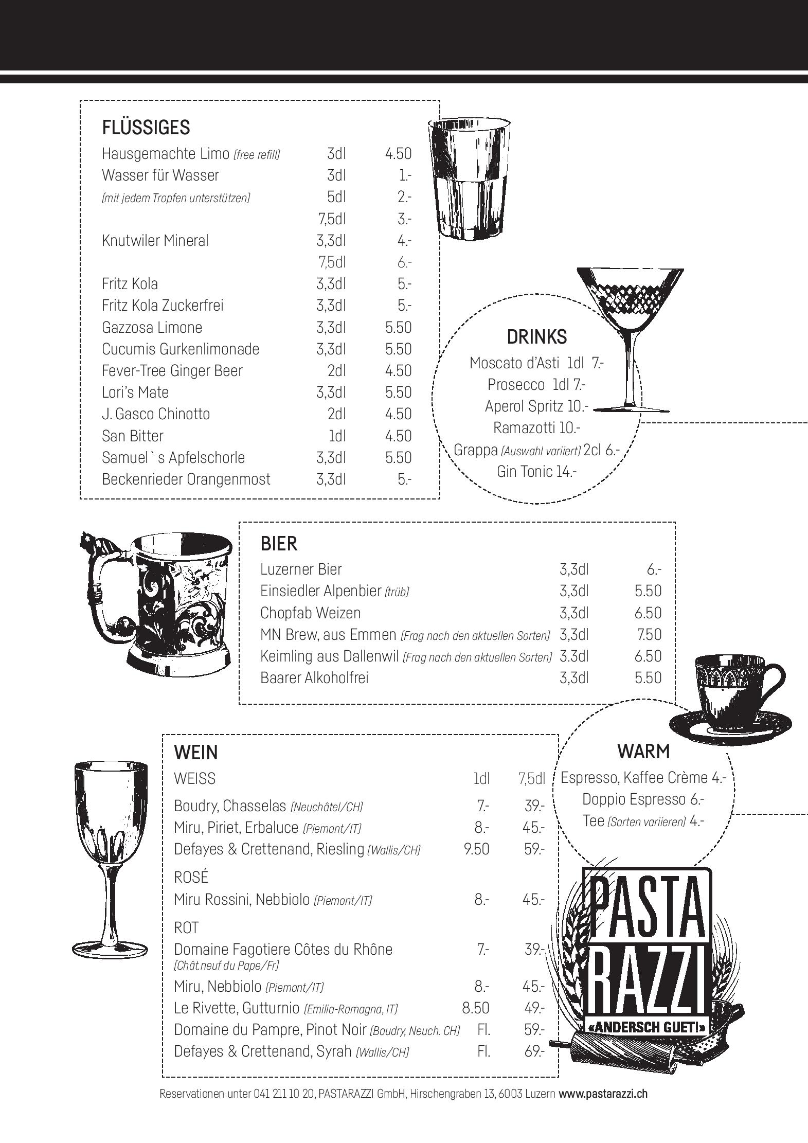 Speisekarte Pastarazzi Spezialitaten & Take Away in Lucerne, Seite 1