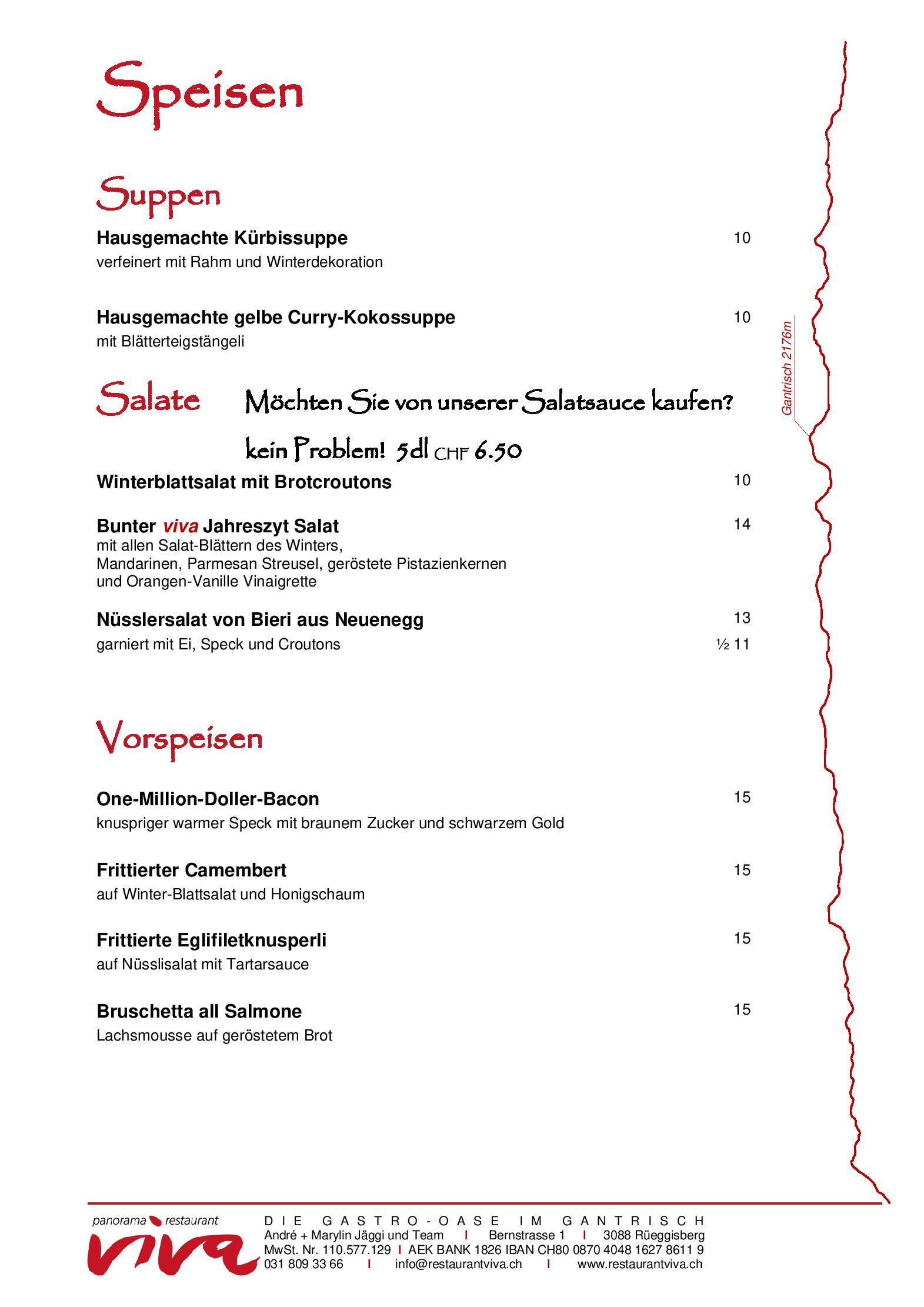 Speisekarte Panorama Restaurant Viva in Rueggisberg, Seite 4