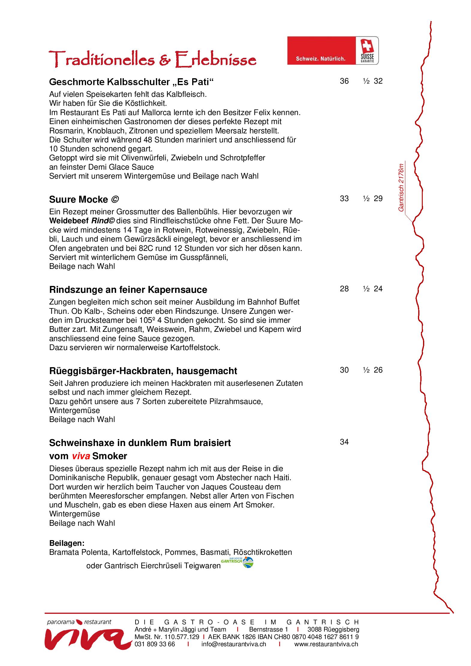 Speisekarte Panorama Restaurant Viva in Rueggisberg, Seite 5