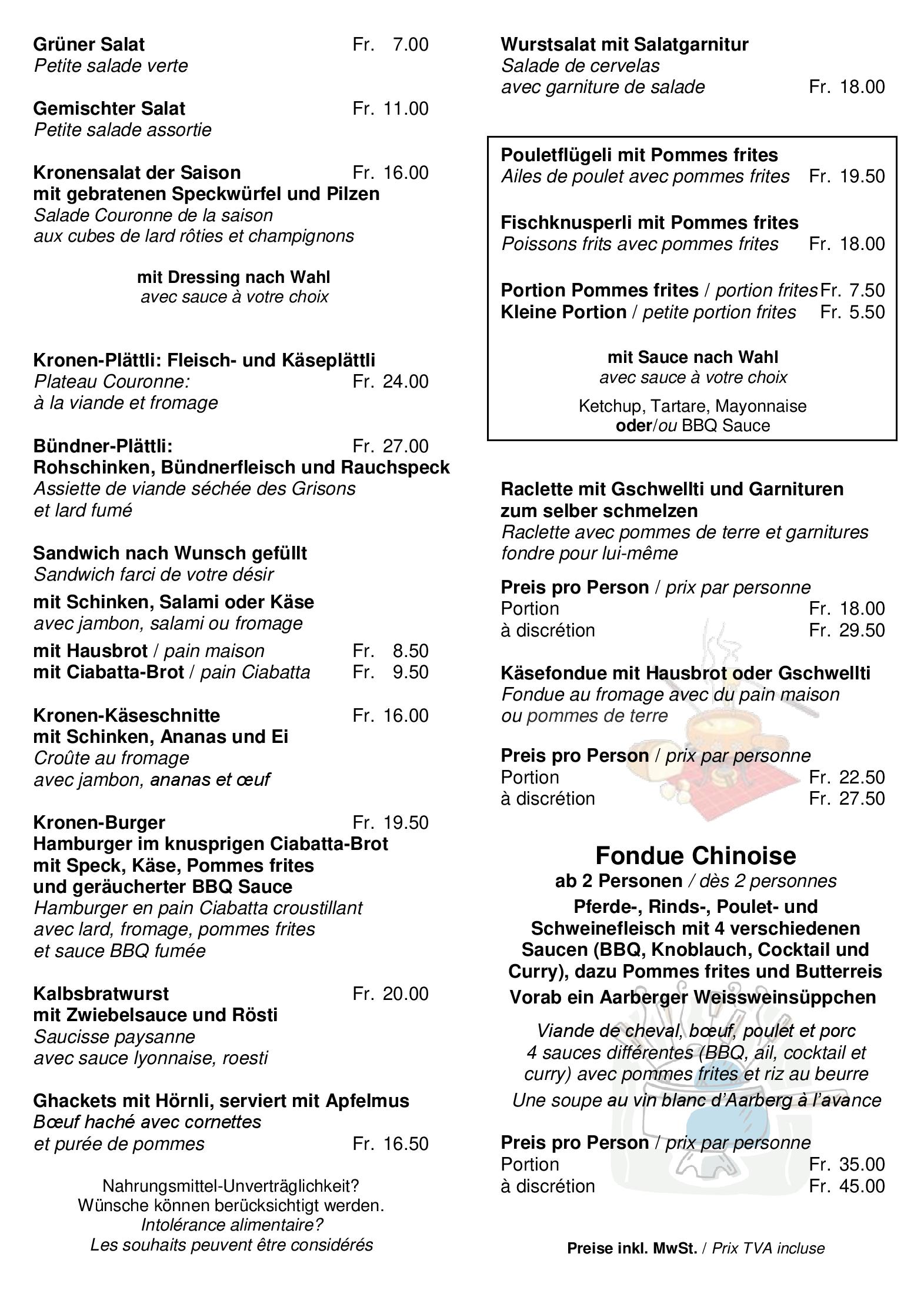 Speisekarte Hotel-Restaurant Krone in Aarberg, Seite 3