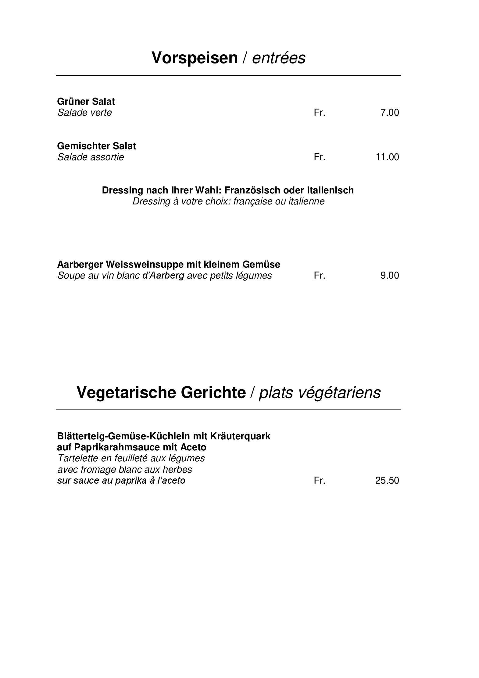 Speisekarte Hotel-Restaurant Krone in Aarberg, Seite 5
