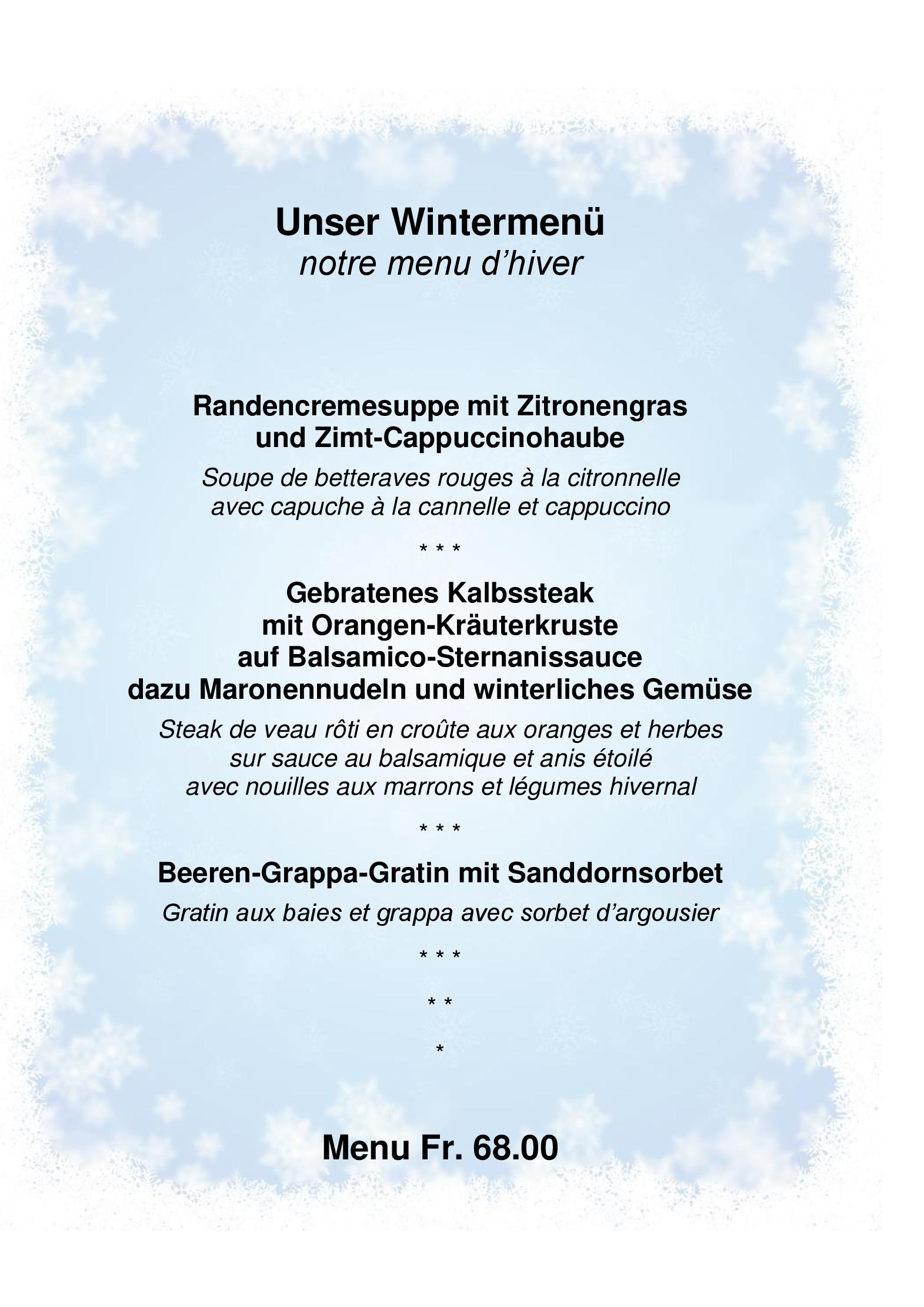 Speisekarte Hotel-Restaurant Krone in Aarberg, Seite 9