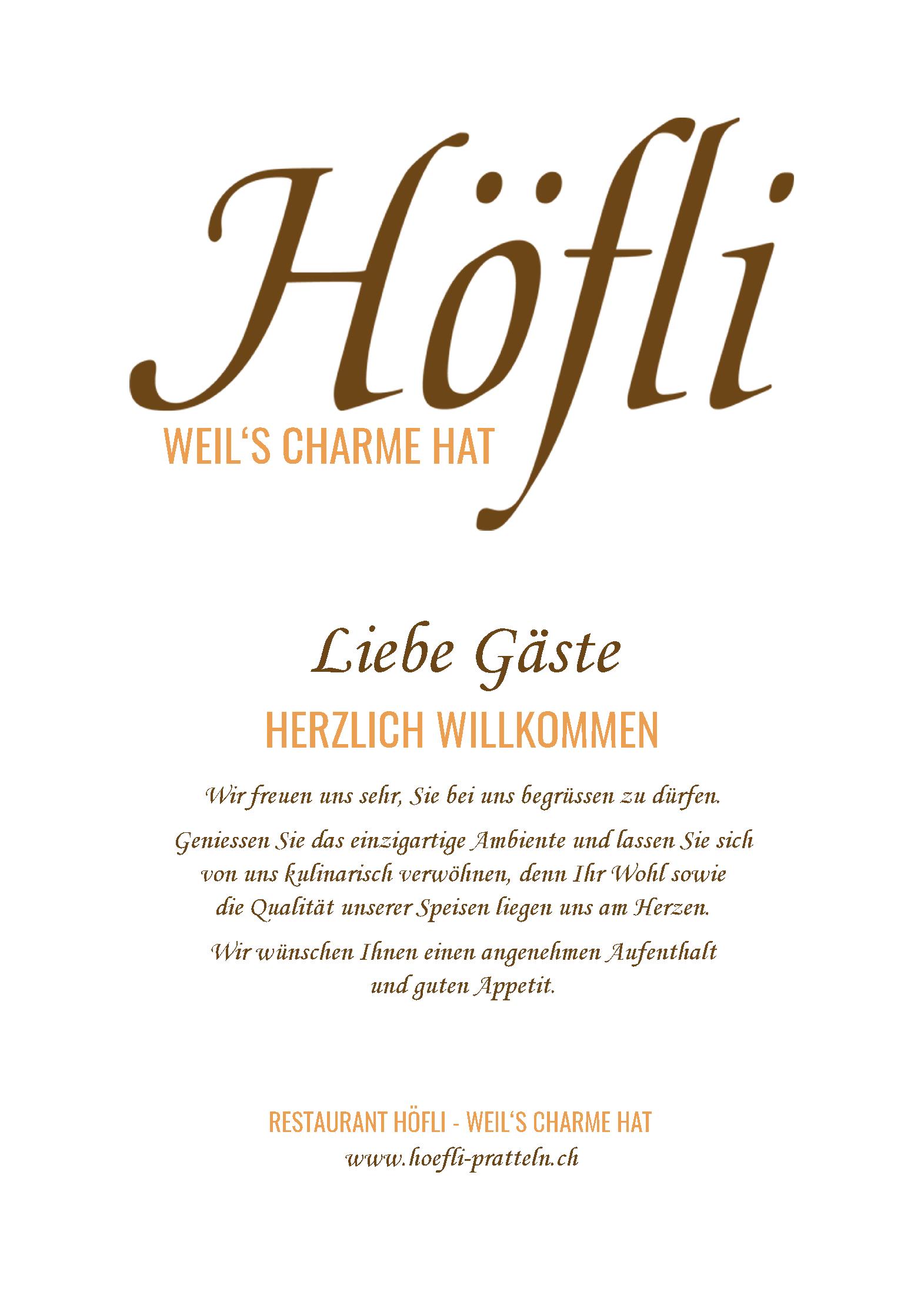 Speisekarte Höfli in Pratteln, Seite 1