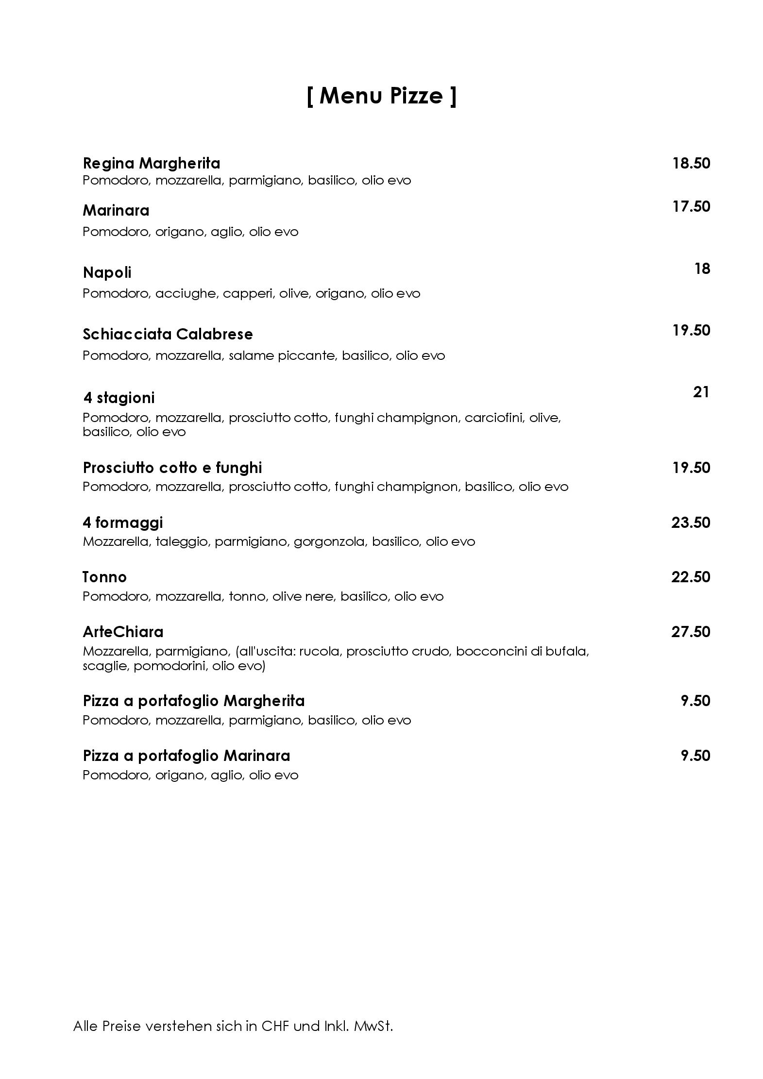 Speisekarte Pizzeria ArteChiara in Dietikon, Seite 3