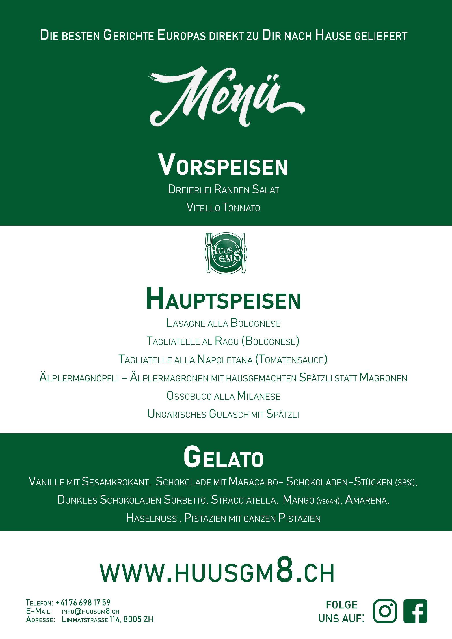 Speisekarte Huusgm8 in Zürich, Seite 1
