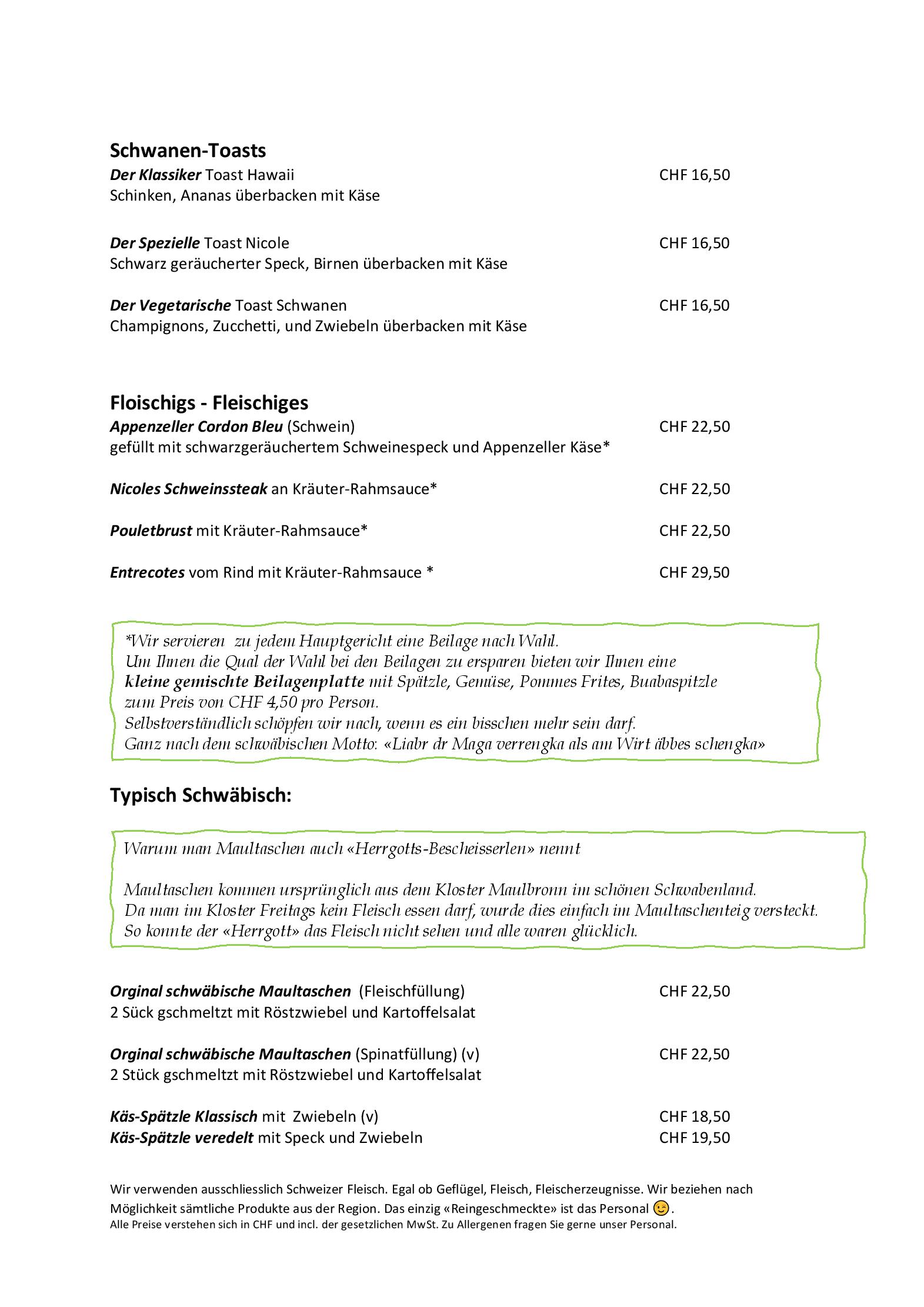Speisekarte Der neue Schwanen in Niederteufen, Seite 3
