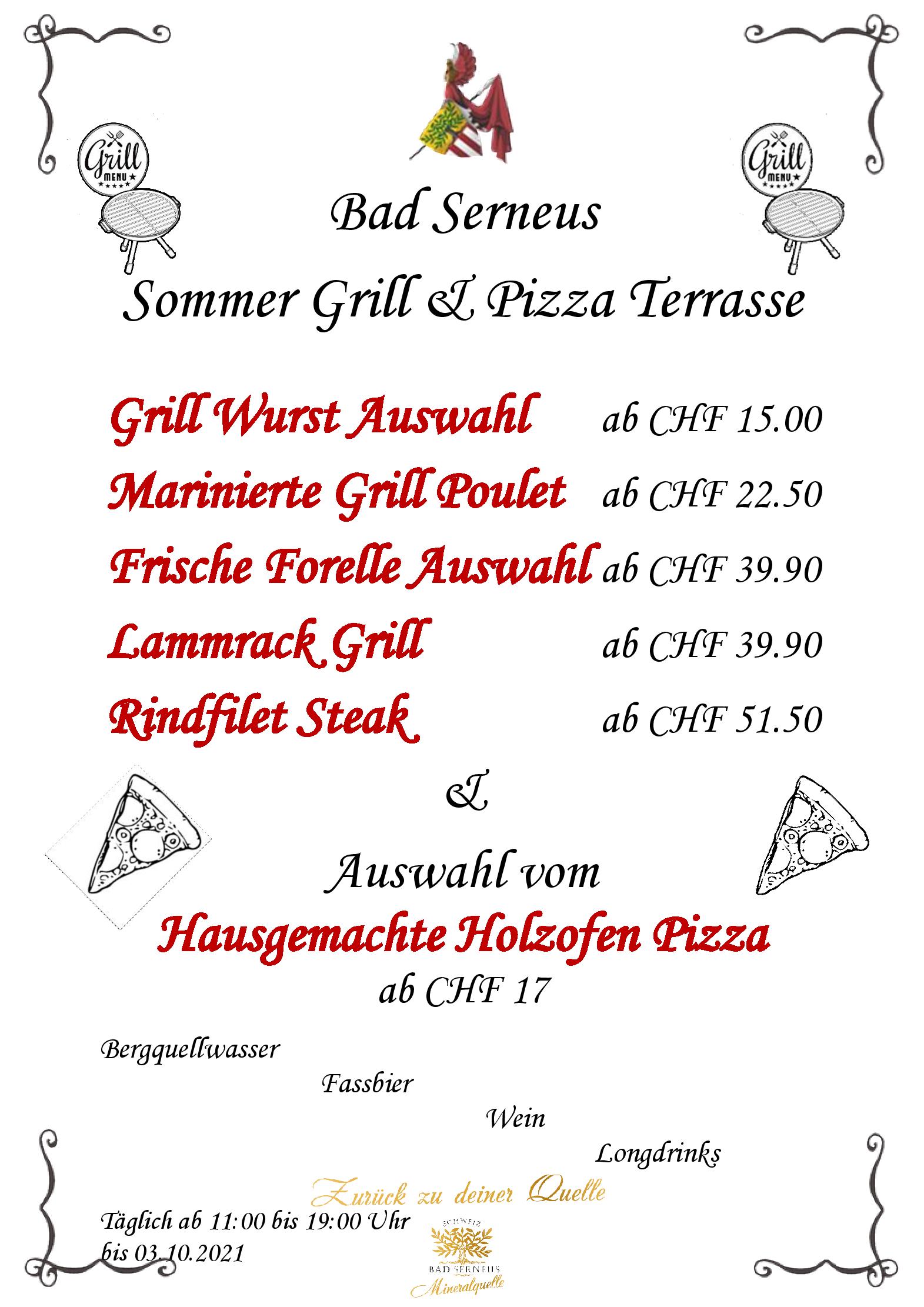 Speisekarte Pizza & Grillterrasse Bad Serneus in Klosters, Seite 2