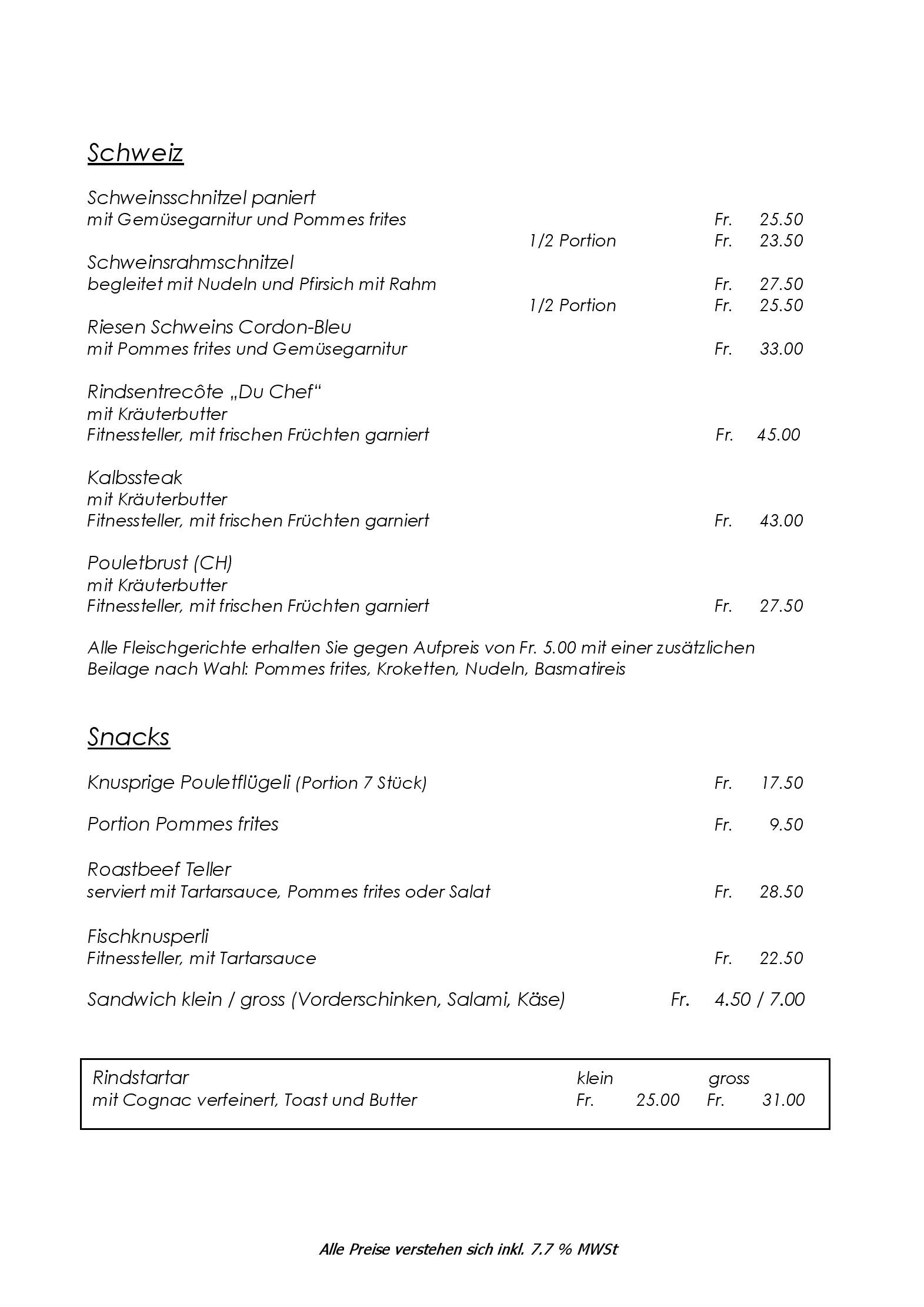Speisekarte Restaurant Oldtimer Galerie in Toffen, Seite 4