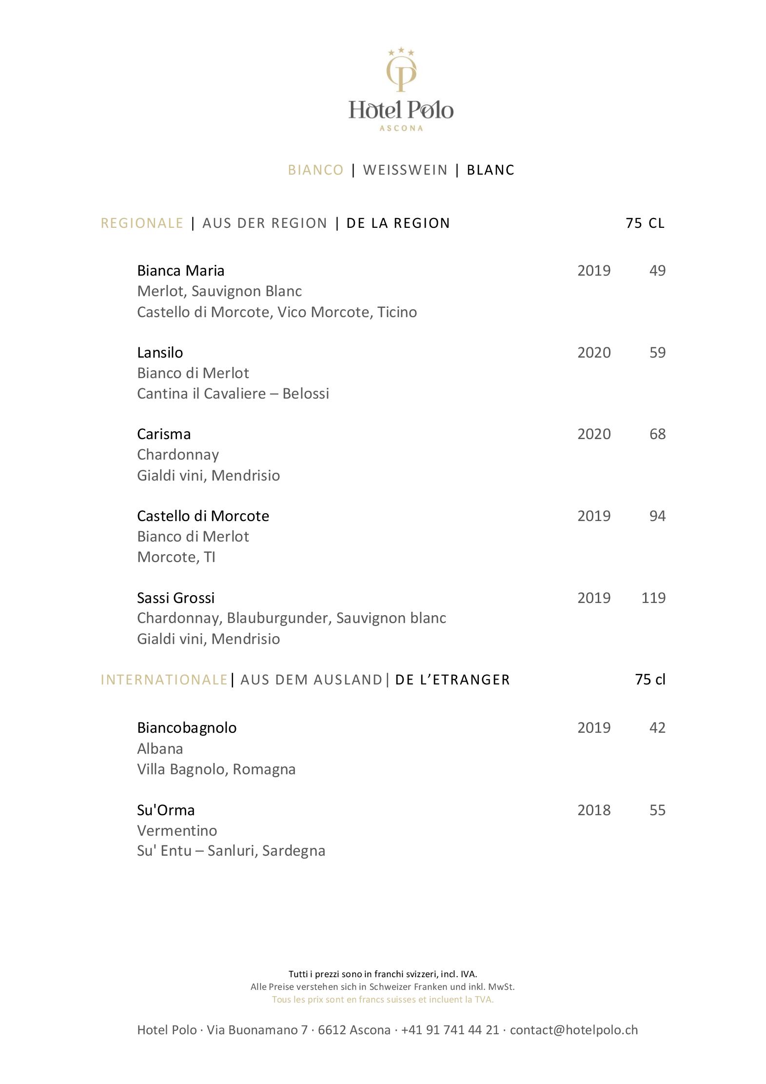 Speisekarte Restaurant Polo in Ascona, Seite 11