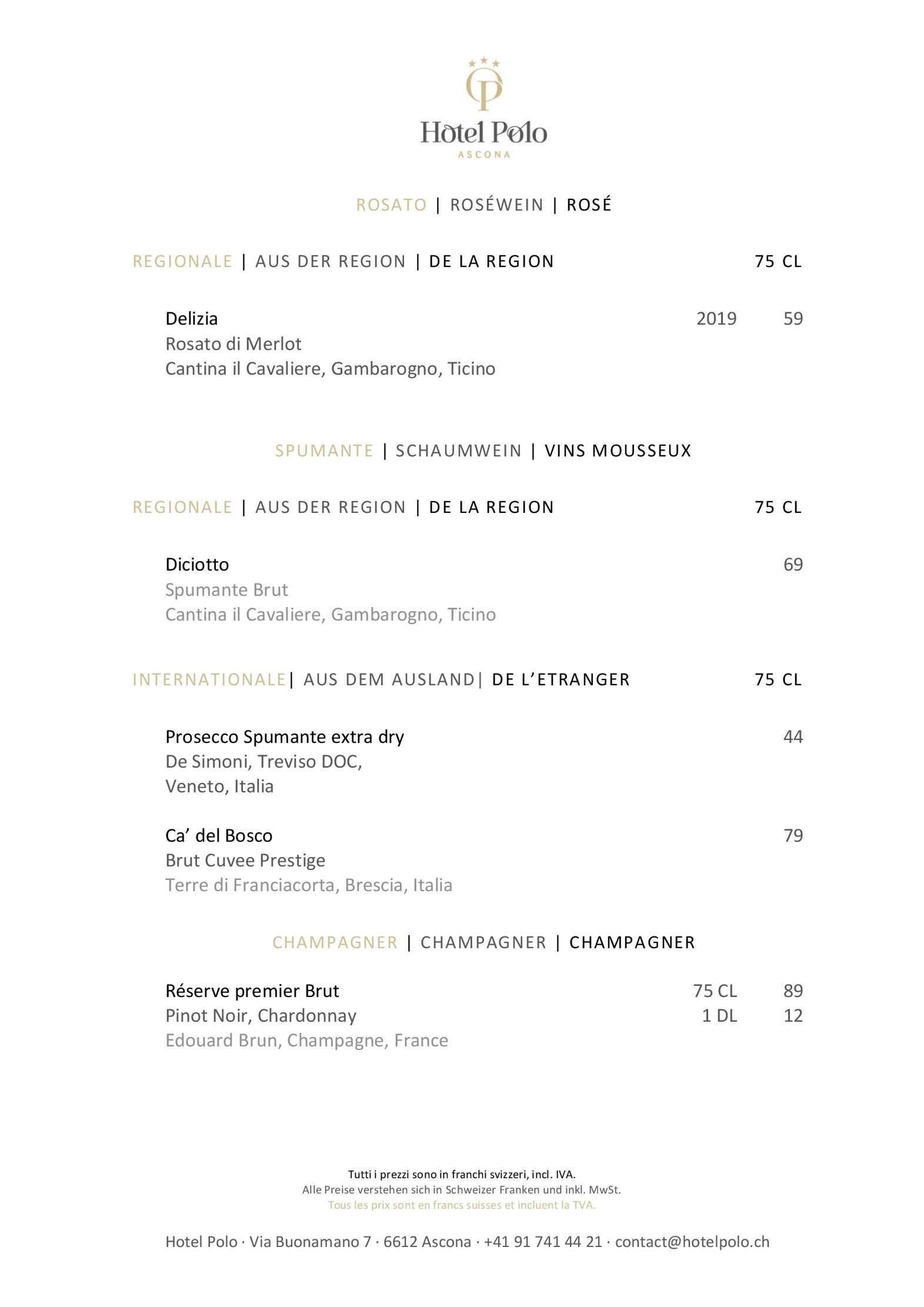 Speisekarte Restaurant Polo in Ascona, Seite 10