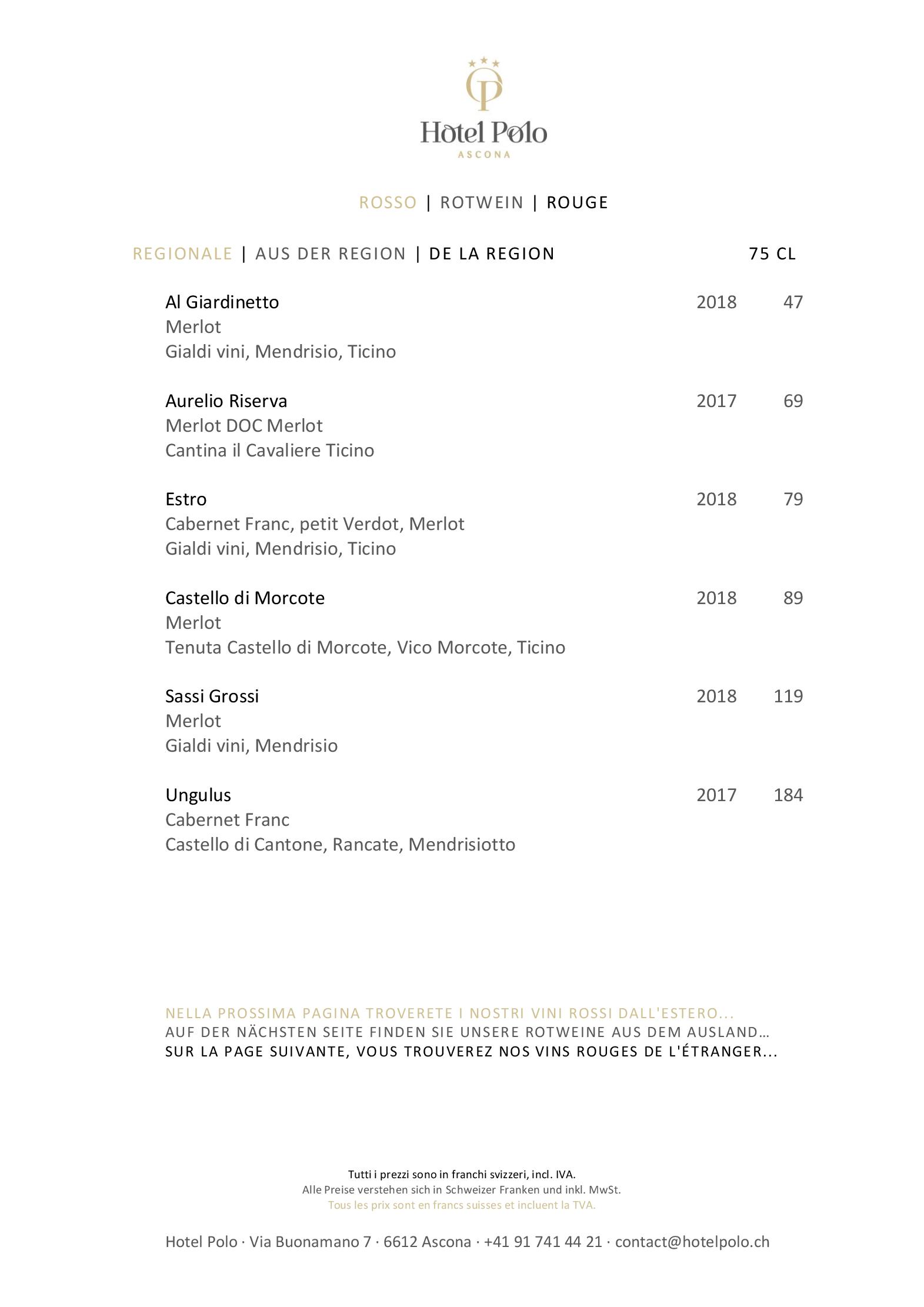 Speisekarte Restaurant Polo in Ascona, Seite 9