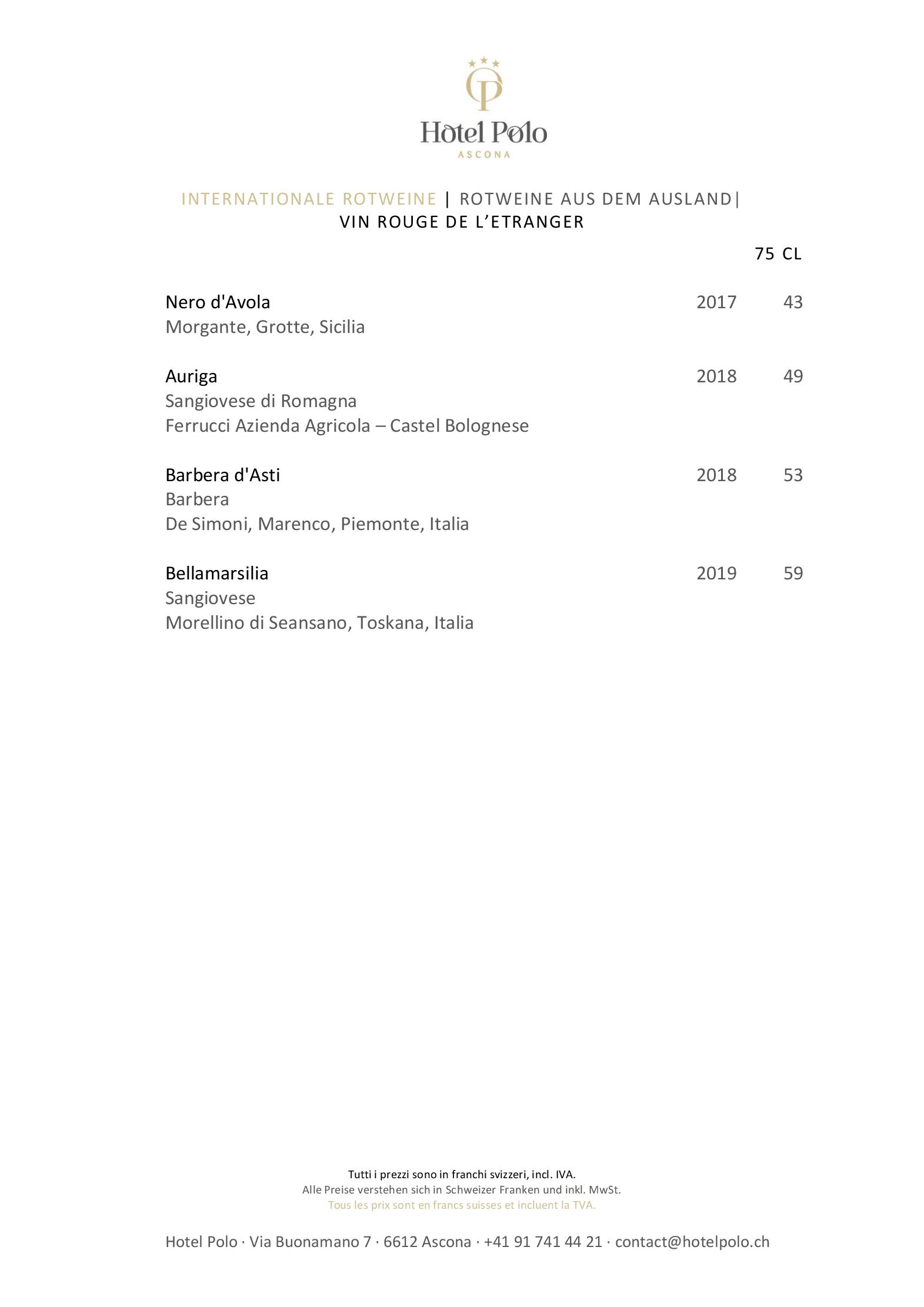 Speisekarte Restaurant Polo in Ascona, Seite 8