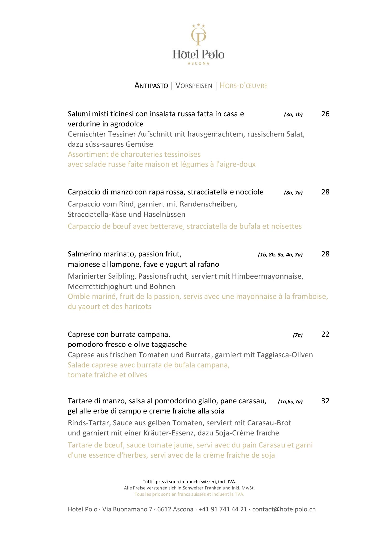 Speisekarte Restaurant Polo in Ascona, Seite 21