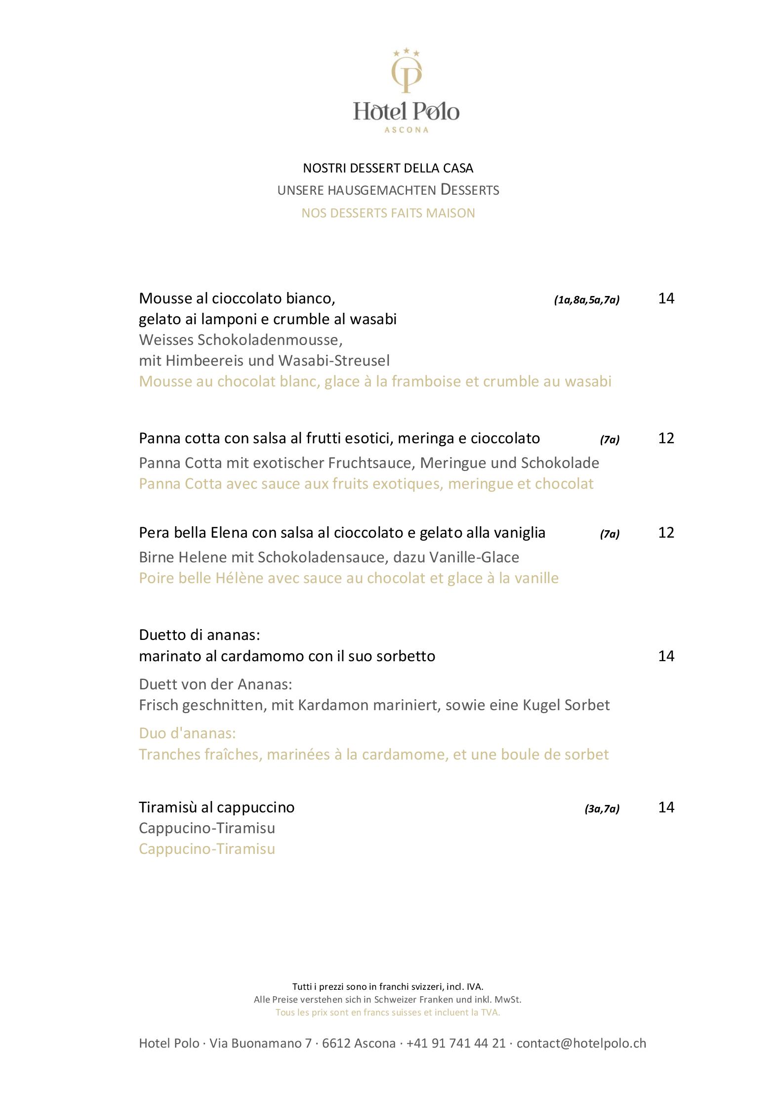 Speisekarte Restaurant Polo in Ascona, Seite 4