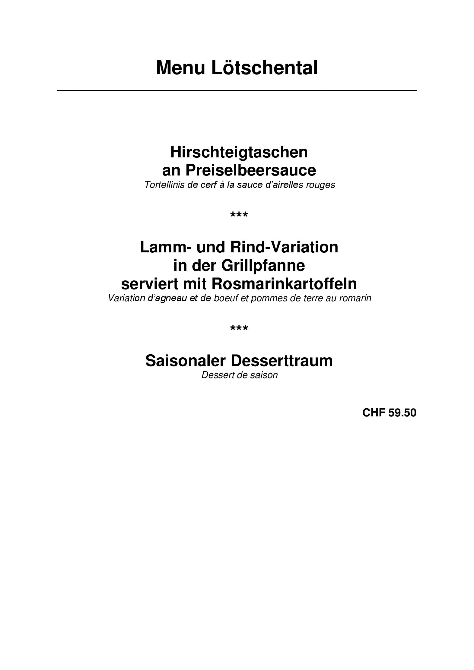 Speisekarte Restaurant Breithorn in Blatten, Seite 1