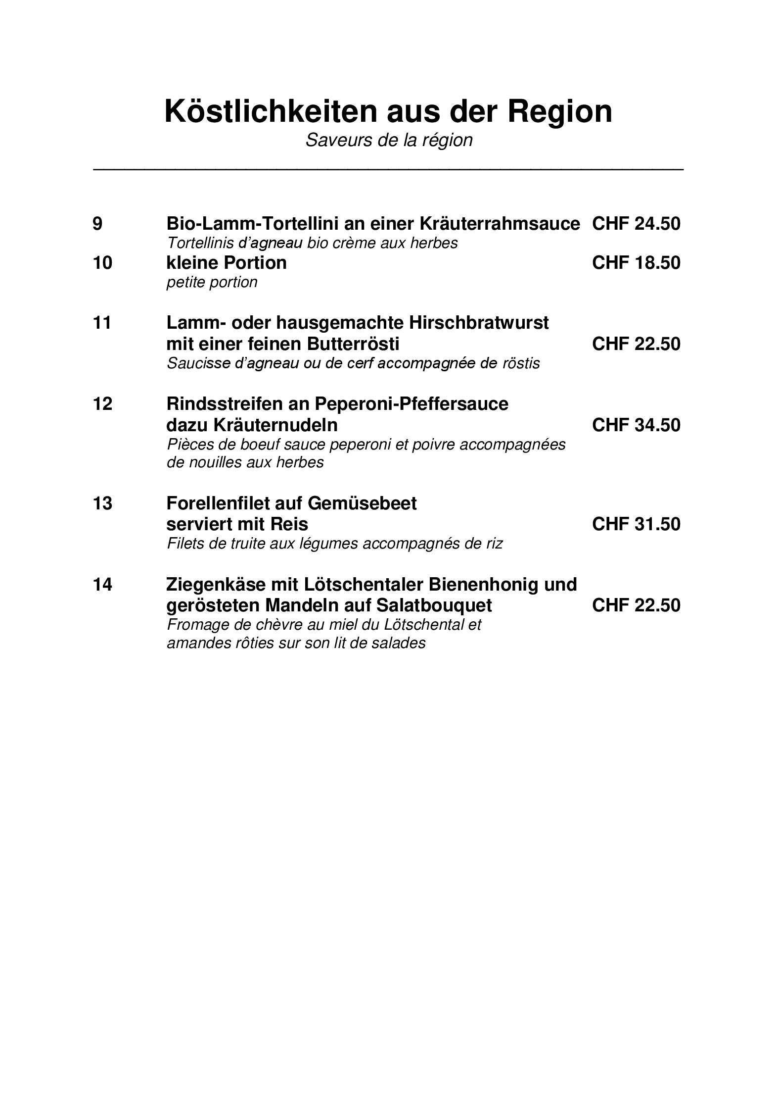 Speisekarte Restaurant Breithorn in Blatten, Seite 3