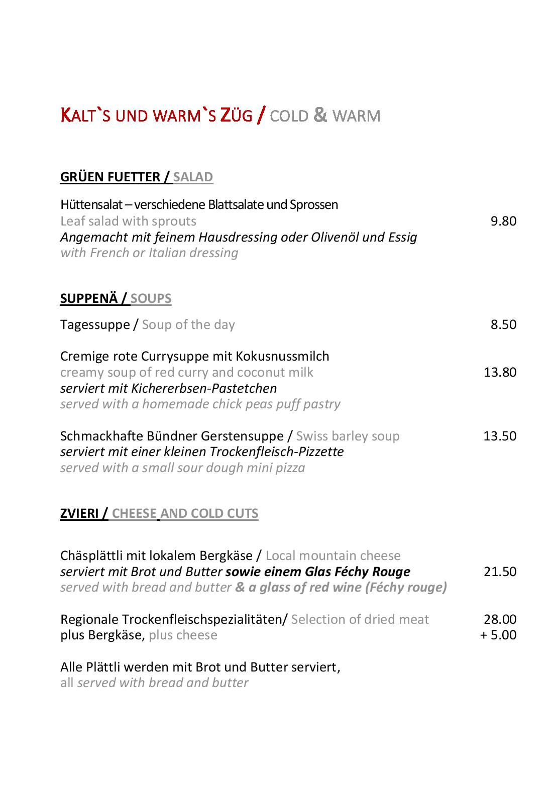 Speisekarte Bergrestaurant Fürenalp in Engelberg, Seite 9