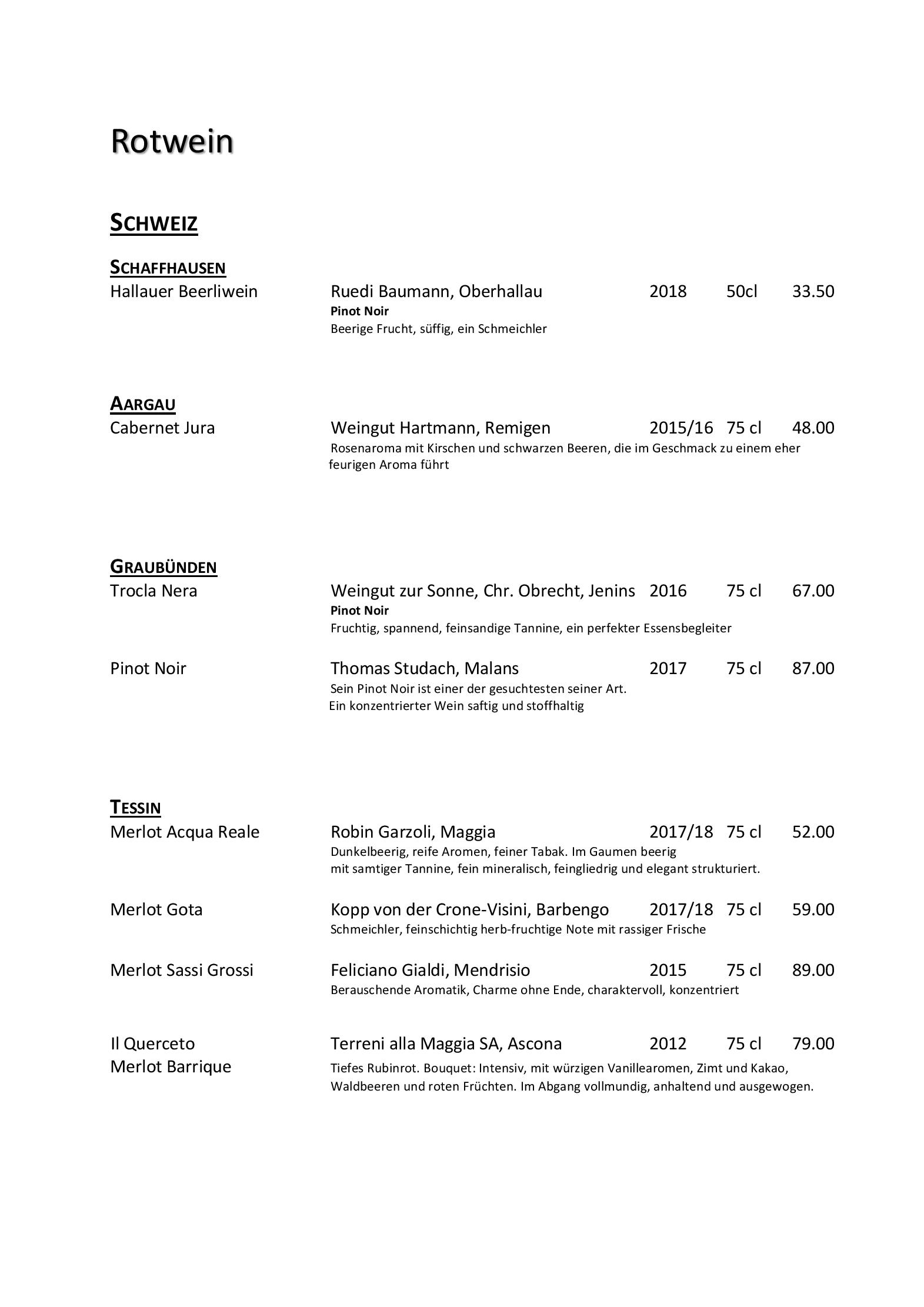 Speisekarte Bergrestaurant Fürenalp in Engelberg, Seite 36