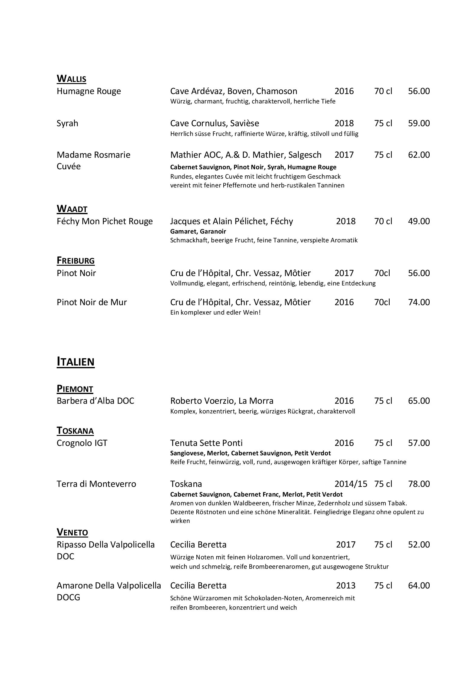 Speisekarte Bergrestaurant Fürenalp in Engelberg, Seite 37