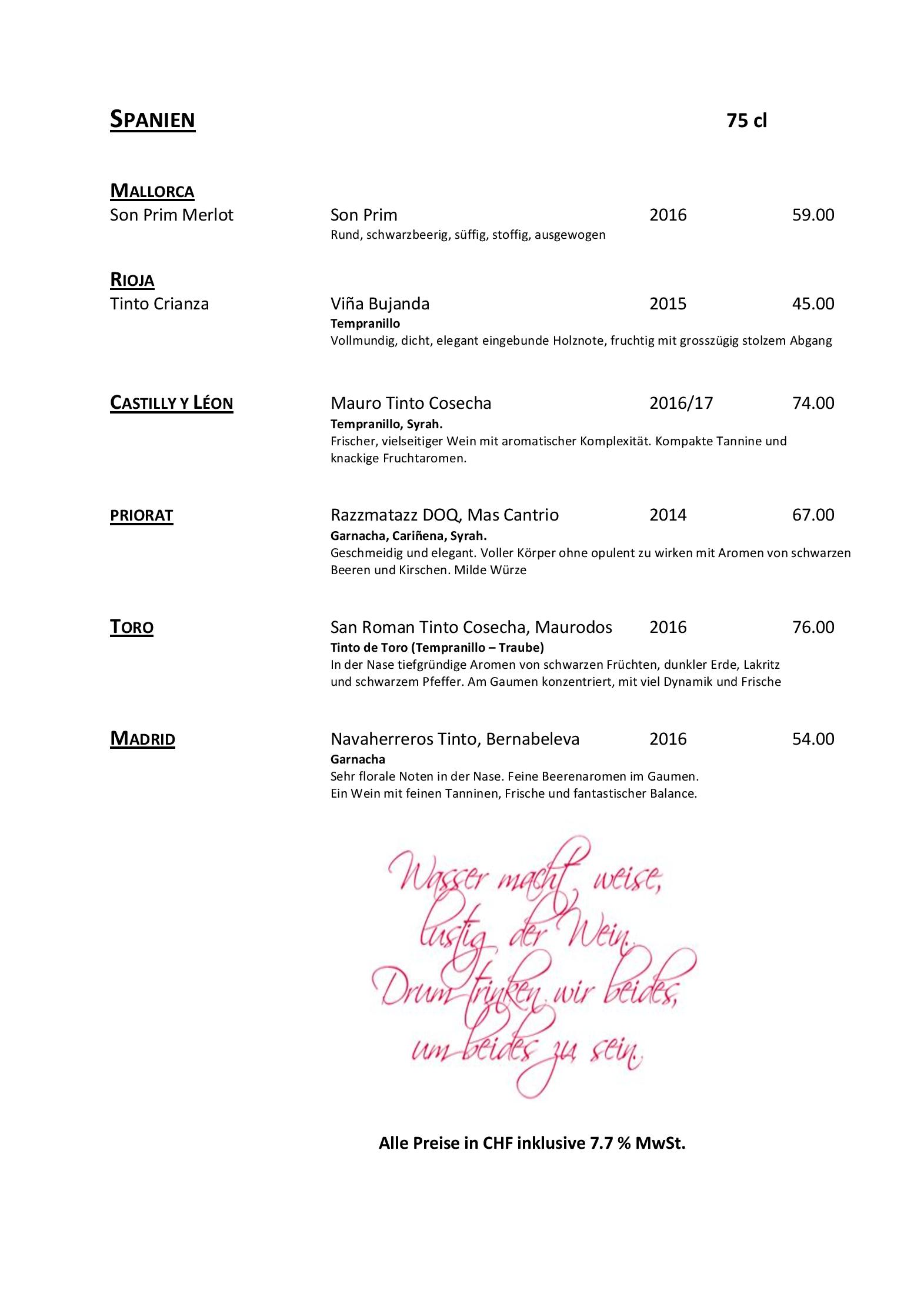 Speisekarte Bergrestaurant Fürenalp in Engelberg, Seite 39