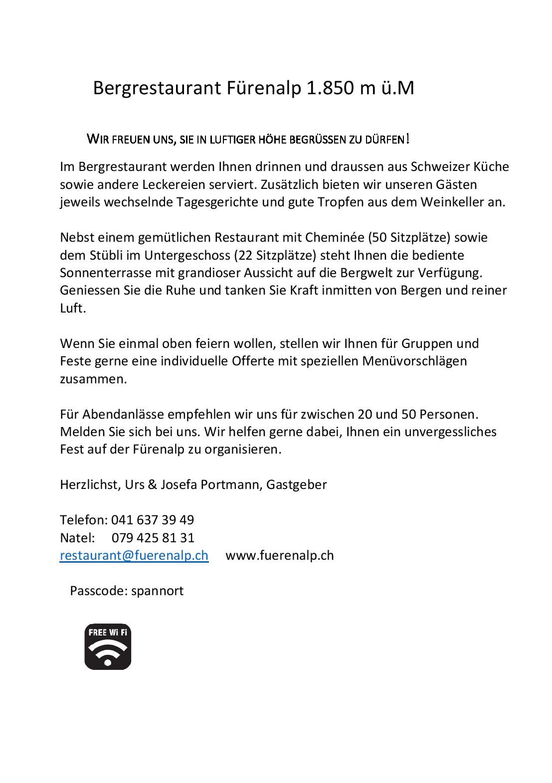 Speisekarte Bergrestaurant Fürenalp in Engelberg, Seite 40