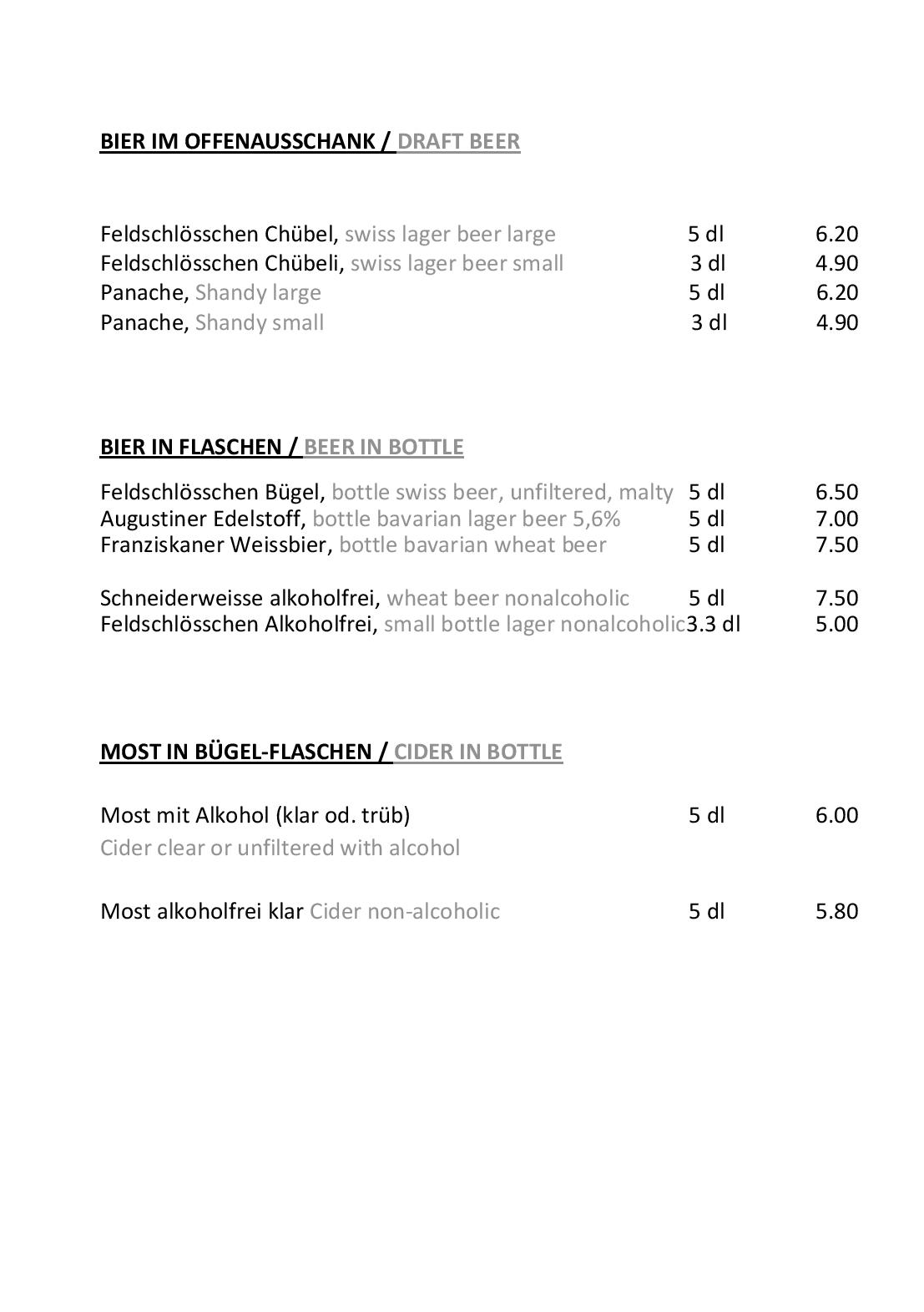 Speisekarte Bergrestaurant Fürenalp in Engelberg, Seite 49