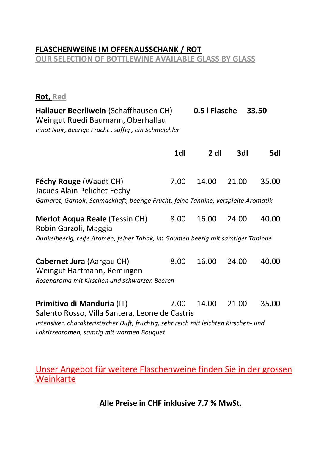 Speisekarte Bergrestaurant Fürenalp in Engelberg, Seite 52