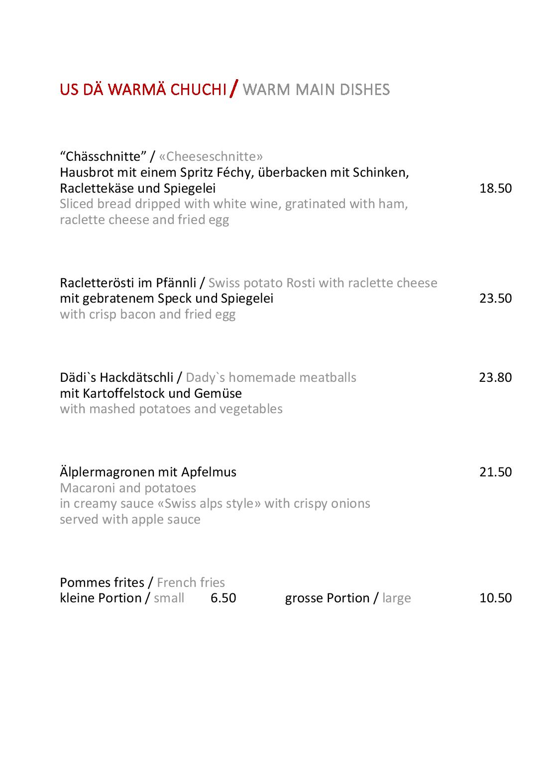 Speisekarte Bergrestaurant Fürenalp in Engelberg, Seite 44