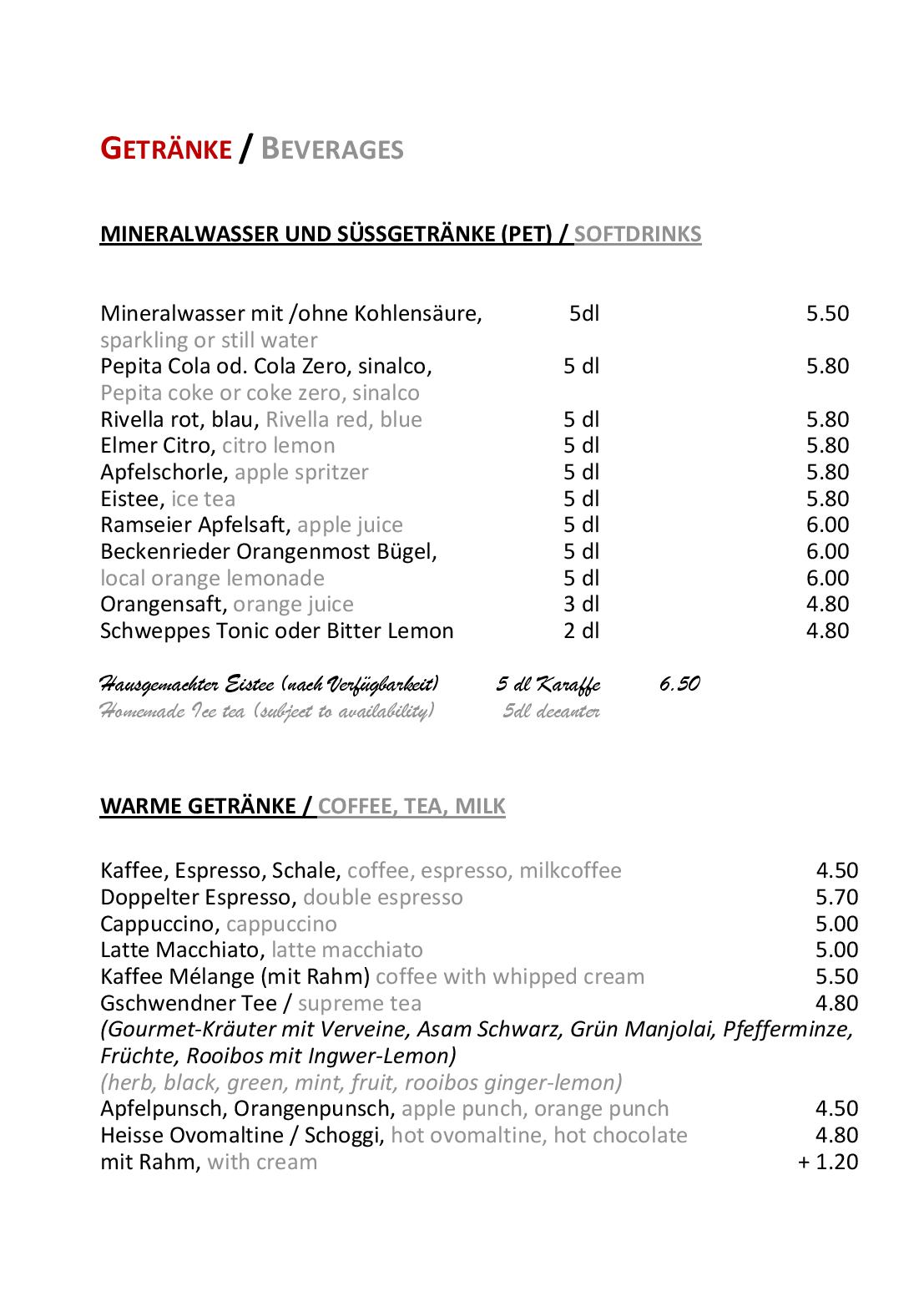 Speisekarte Bergrestaurant Fürenalp in Engelberg, Seite 47