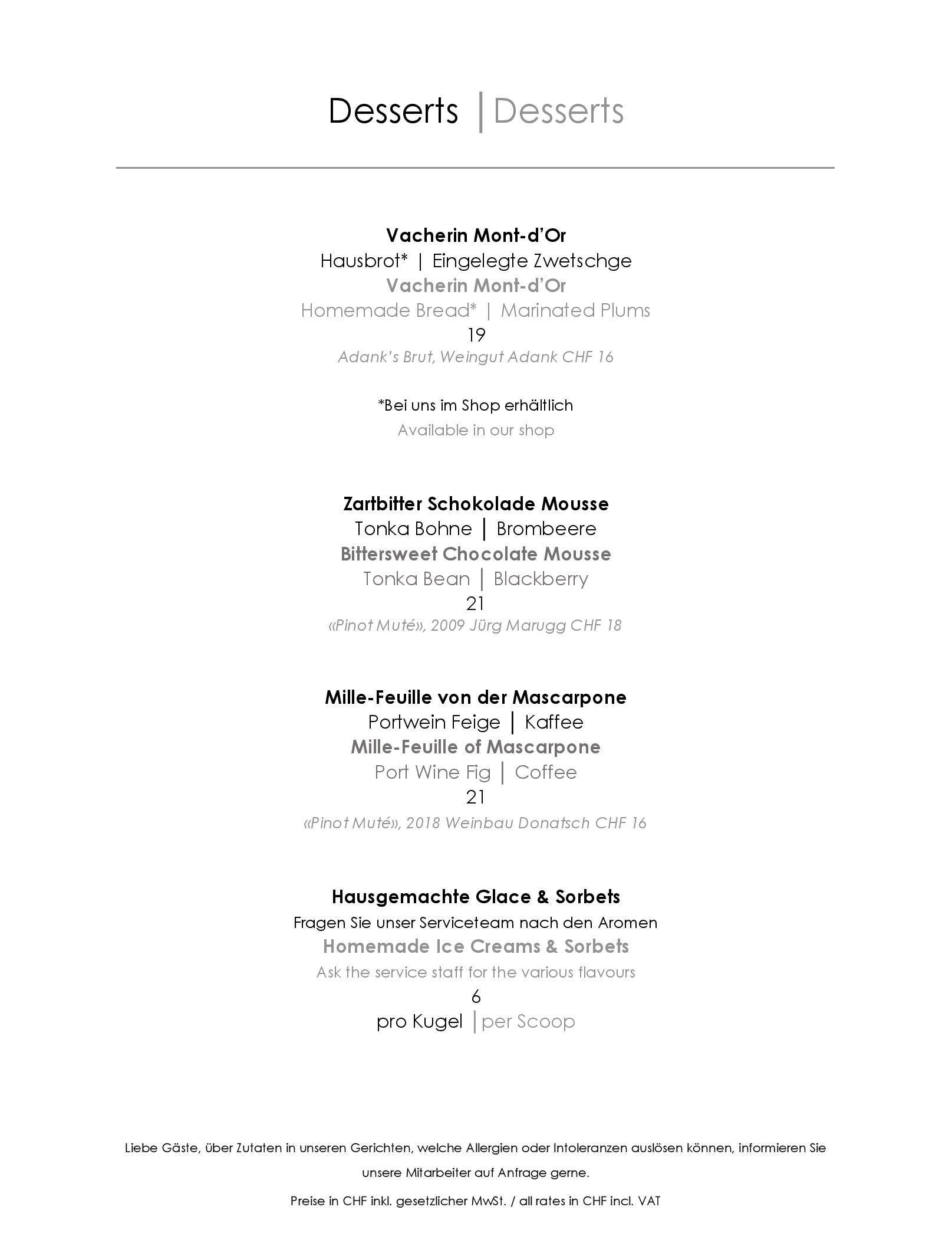 Speisekarte Restaurant Adler in Flaesch, Seite 1