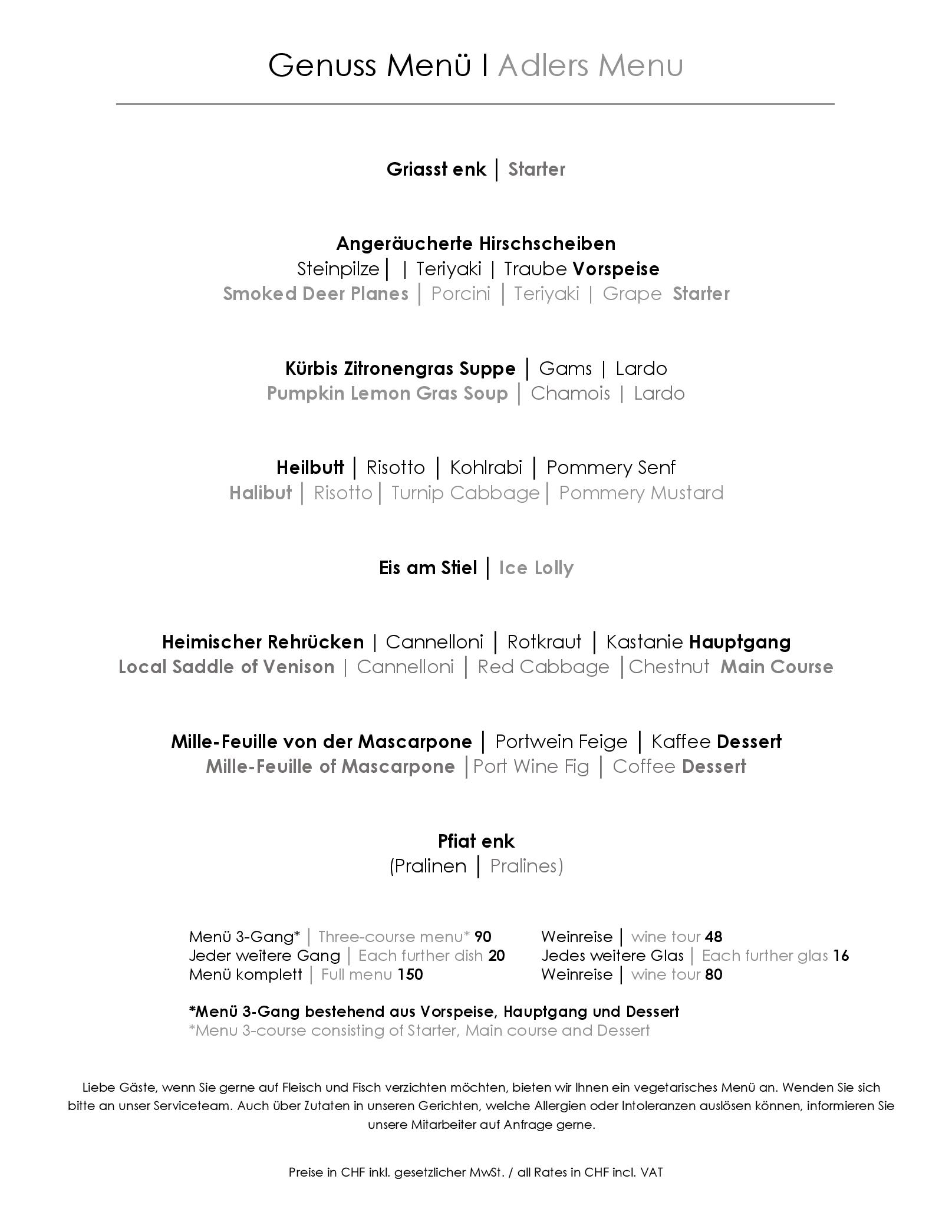 Speisekarte Restaurant Adler in Flaesch, Seite 2