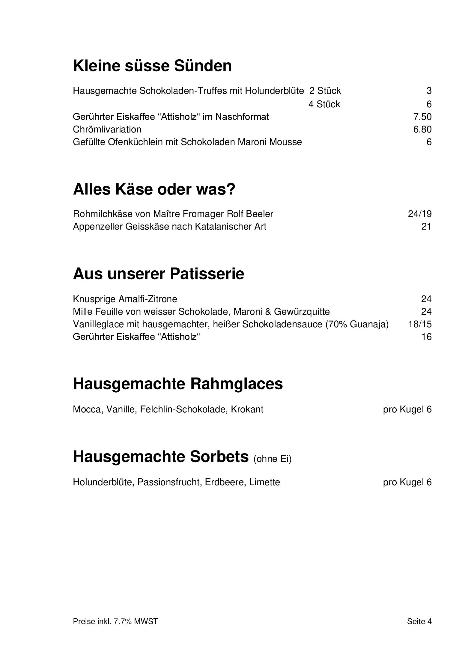 Speisekarte Restaurant Attisholz in Riedholz, Seite 2