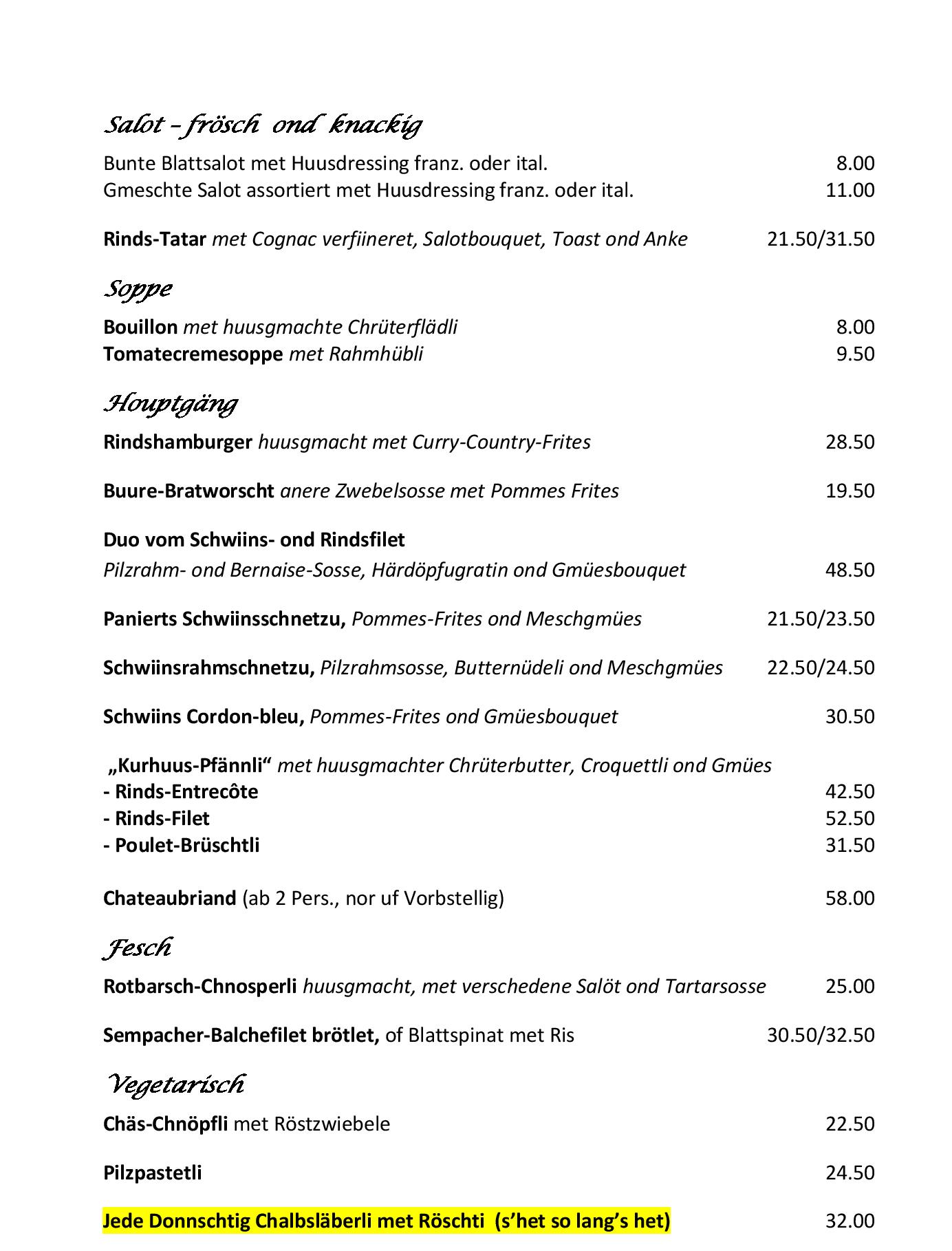 Speisekarte Restaurant Kurhaus GmbH in Ohmstal, Seite 1